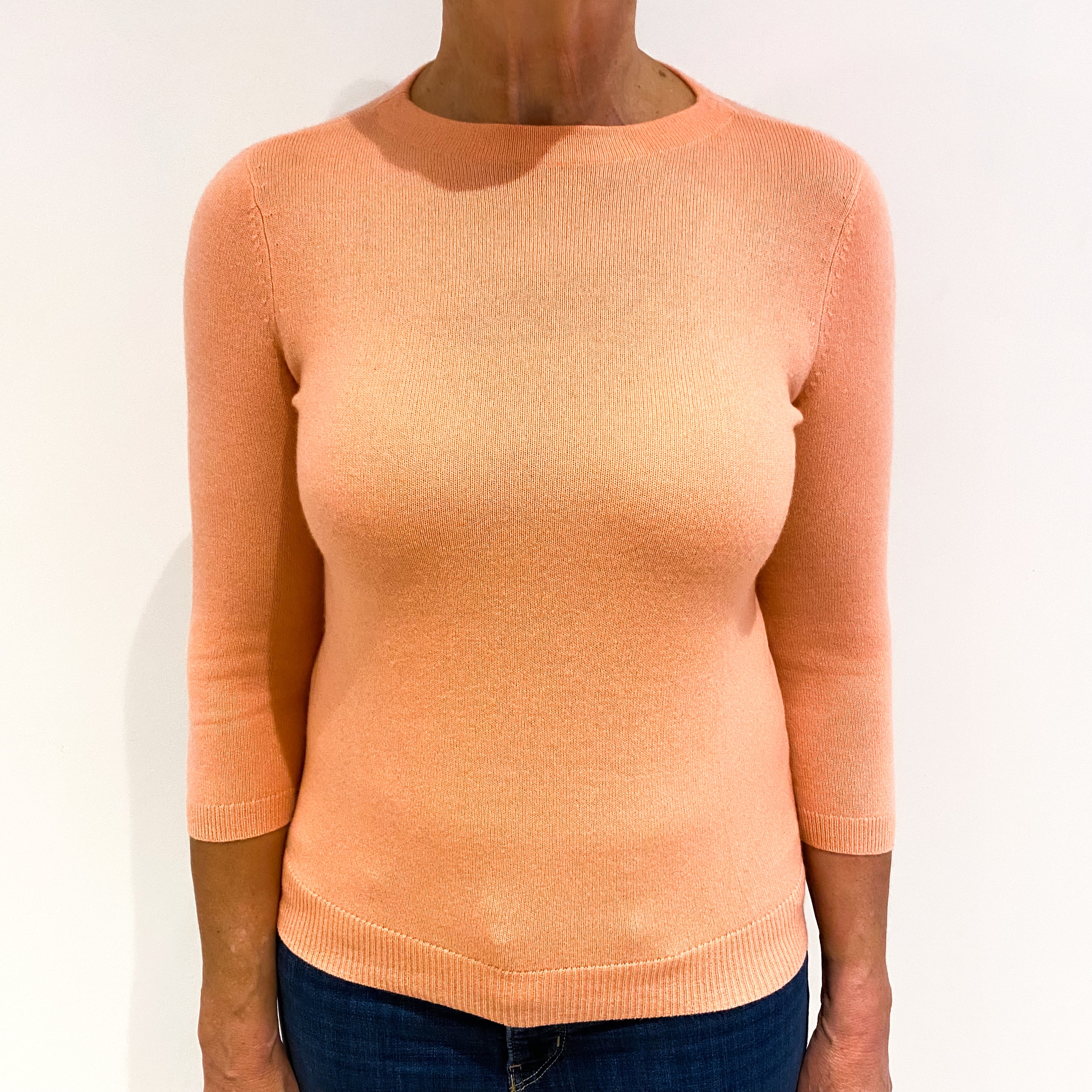 Pale Coral Pink 3/4 Sleeve Cashmere Crew Neck Jumper Medium