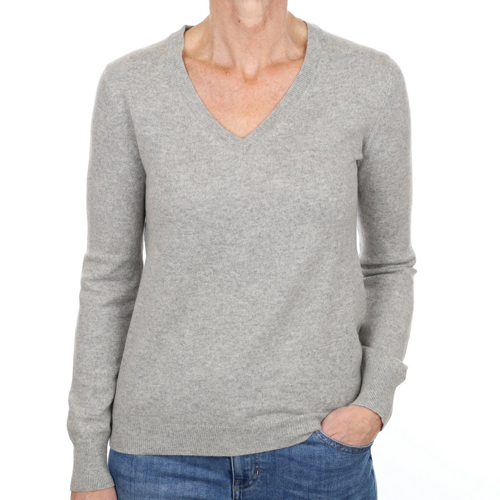 Smoke Grey Cashmere V Neck Jumper Small