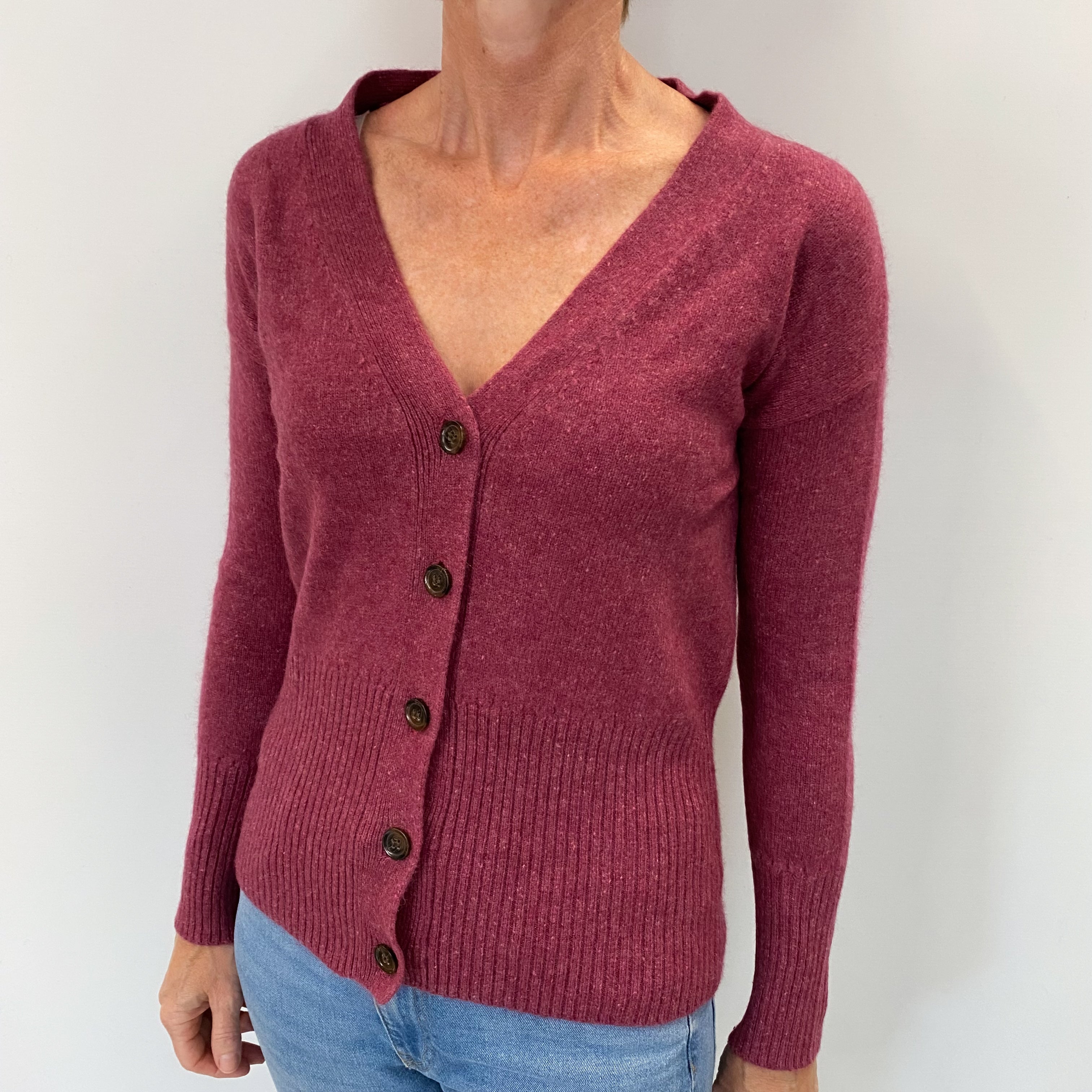 Heather Pink Marl Cashmere V Neck Cardigan Small