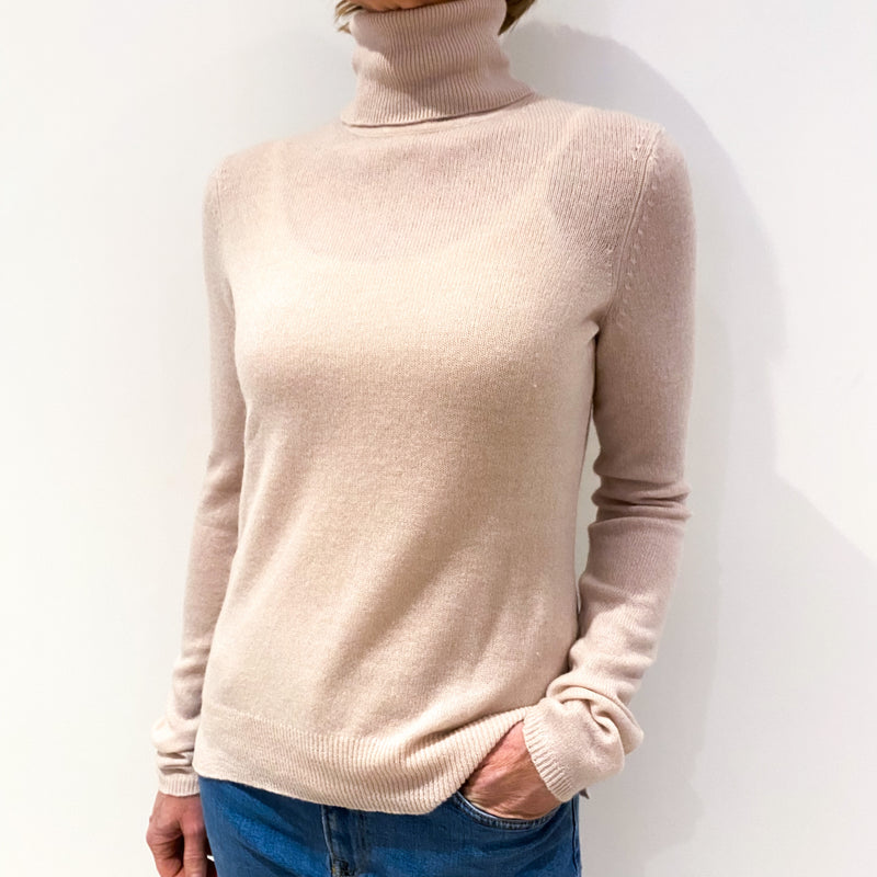 Pale Nude Pink Cashmere Polo Neck Jumper Small