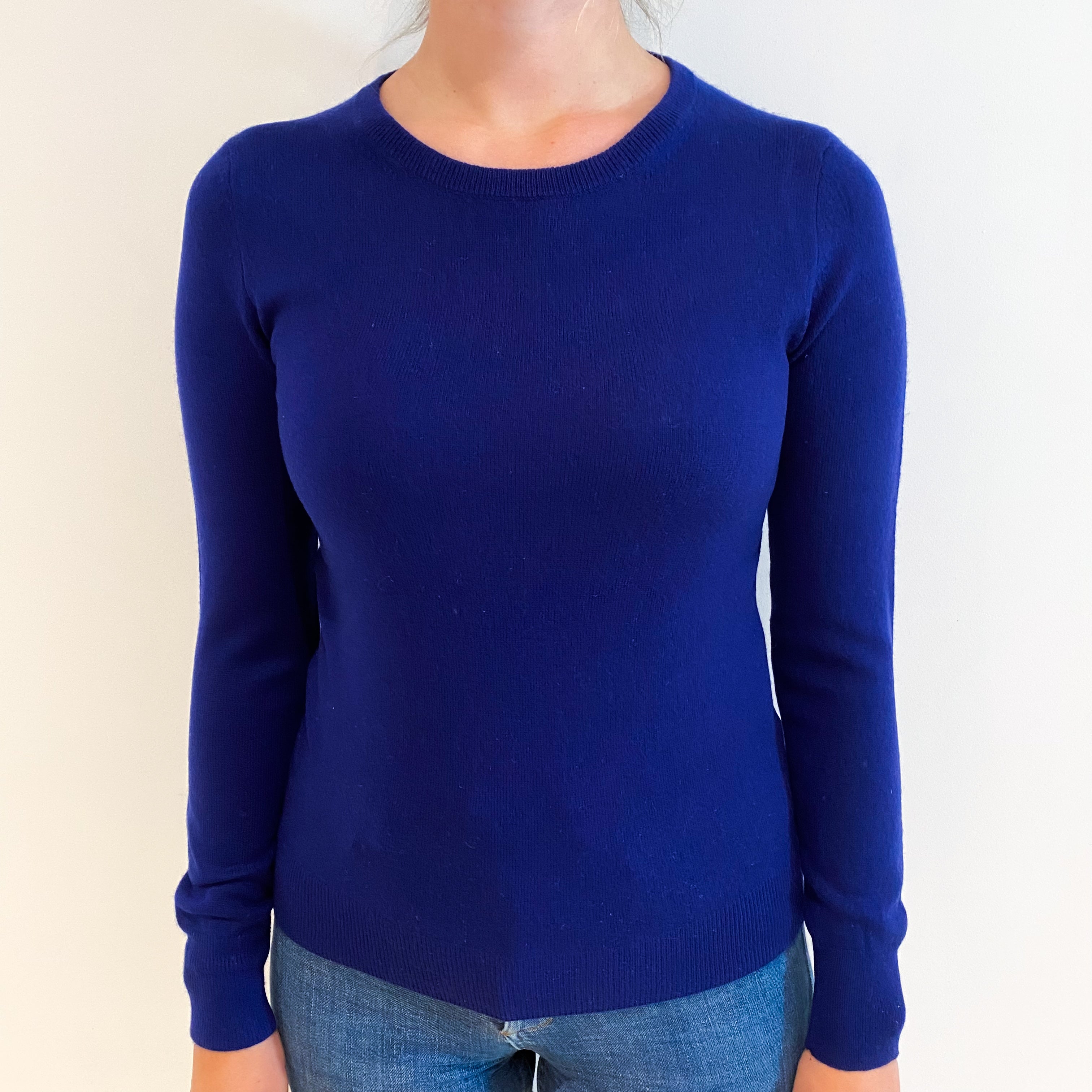 Deep Indigo Blue Cashmere Crew Neck Jumper Small