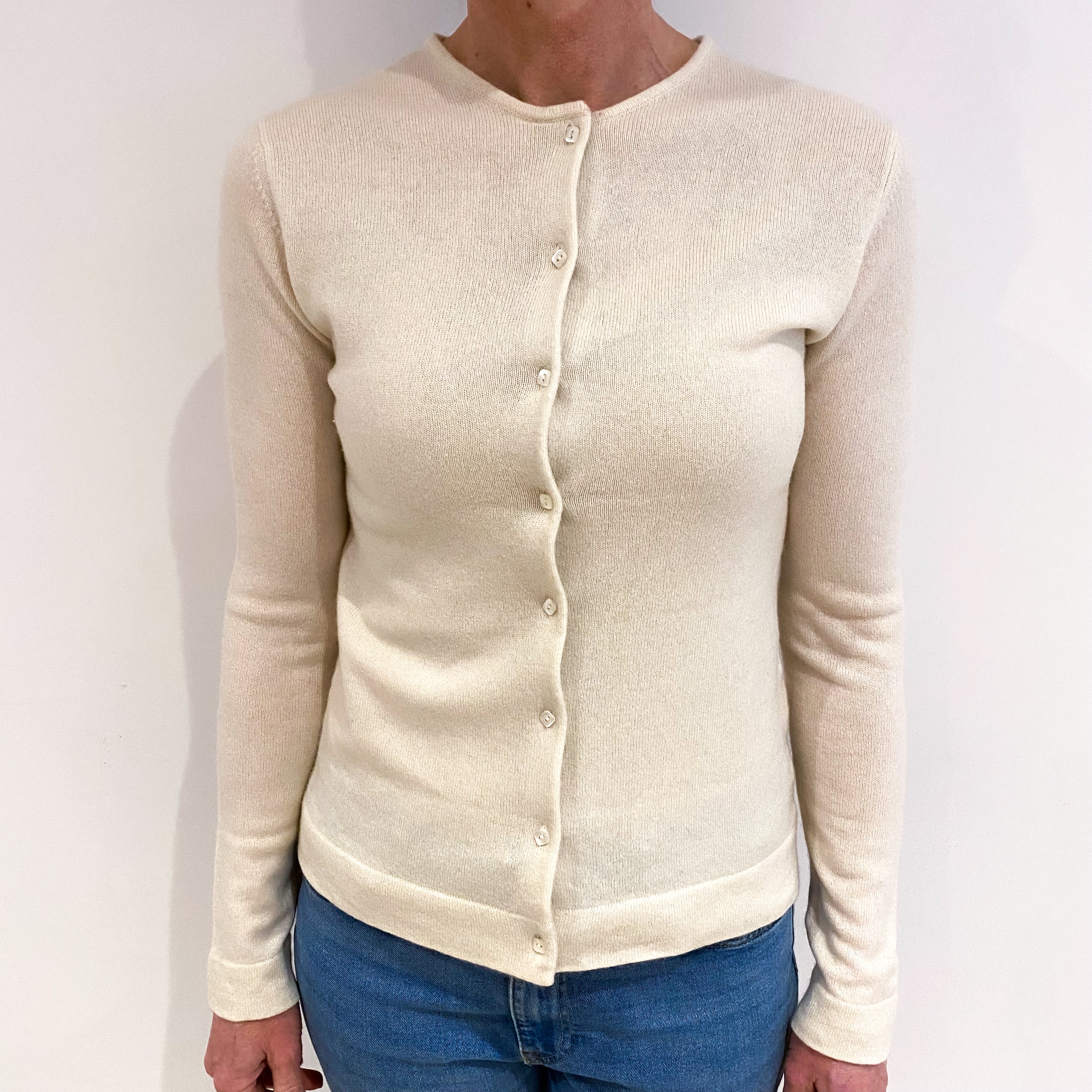 Vanilla Cream Cashmere Crew Neck Cardigan Small