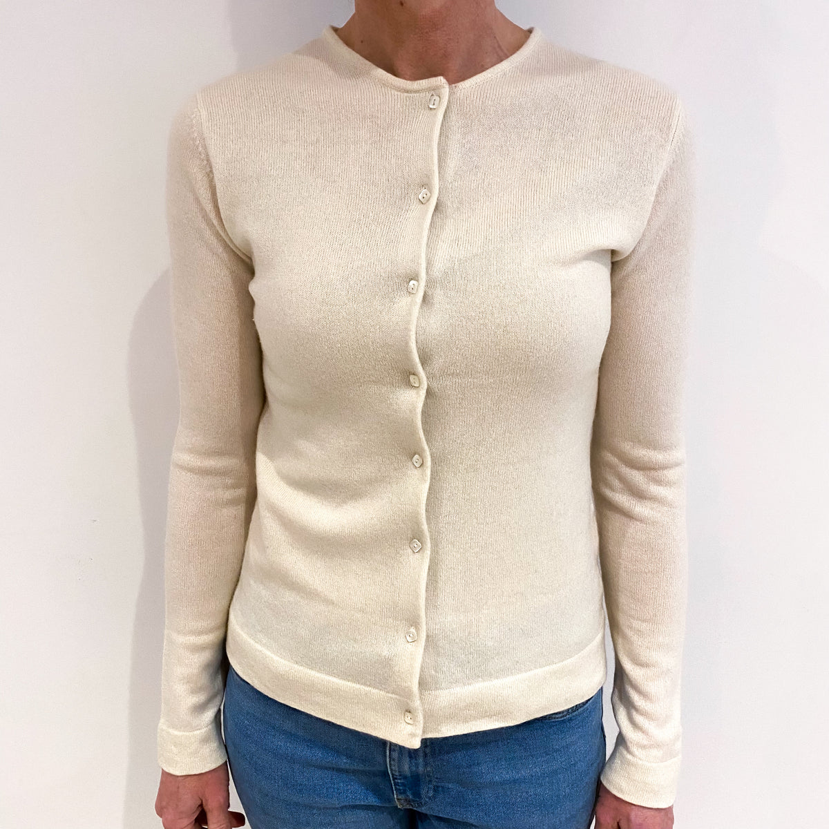 Vanilla Cream Cashmere Crew Neck Cardigan Small