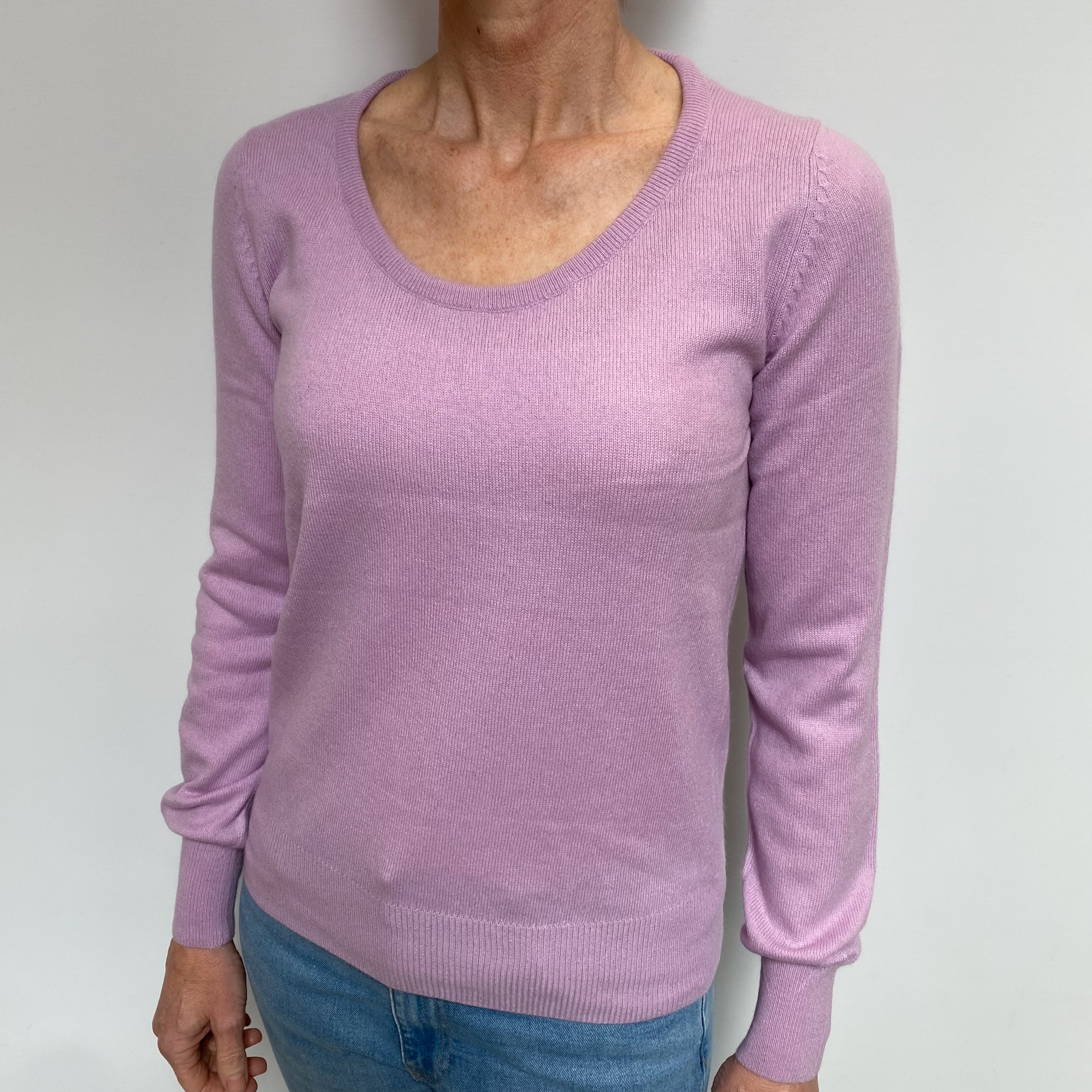 Pale Lavender Purple Cashmere Scoop Neck Jumper Small