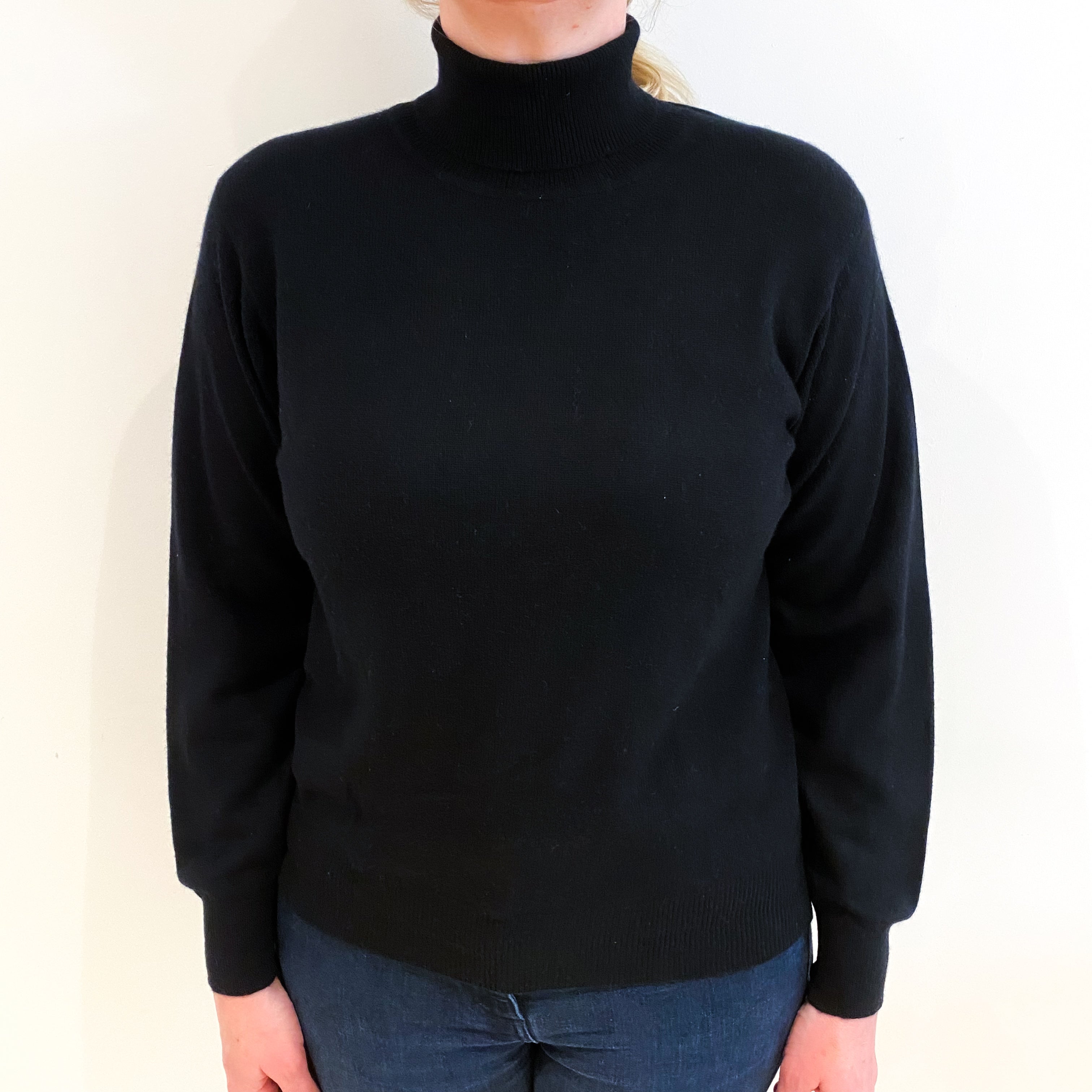 Black Cashmere Polo Neck Jumper Large