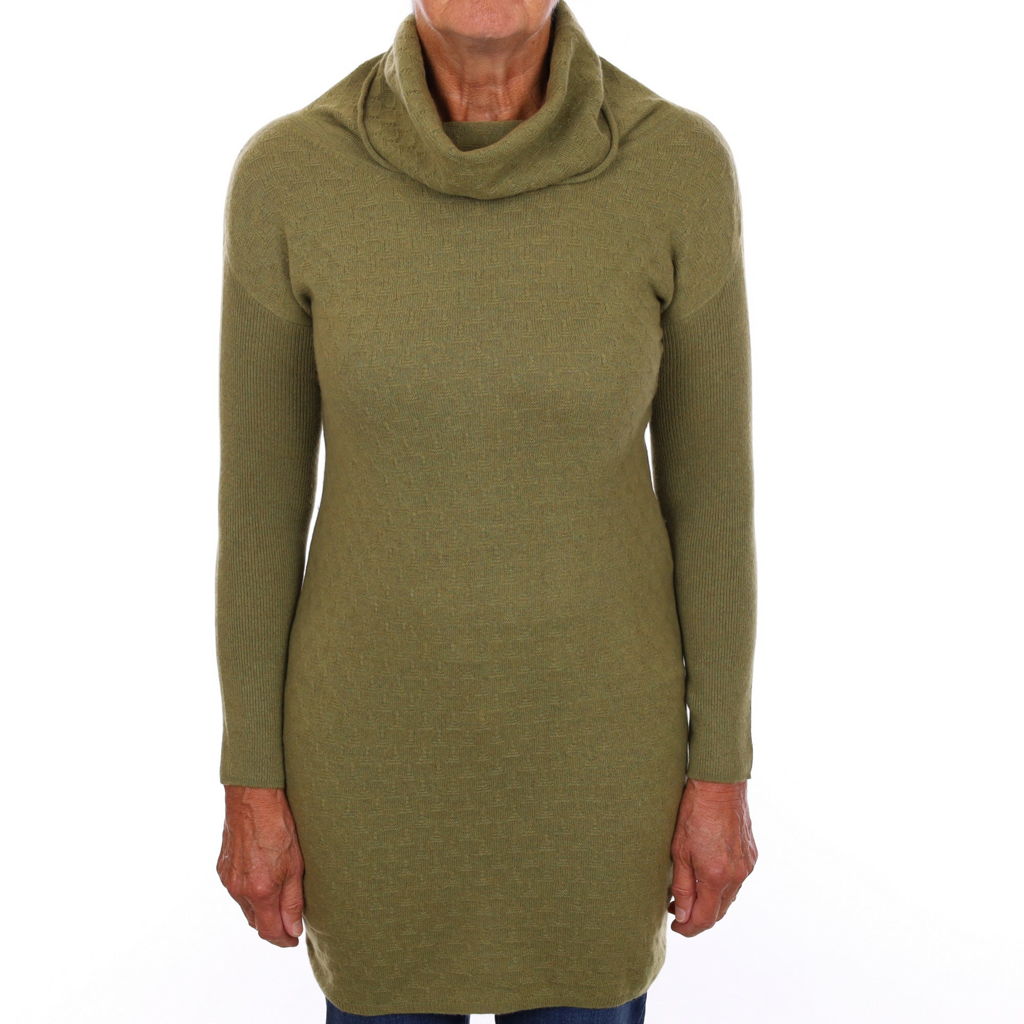 Moss Green Cashmere Cowl Neck Tunic Jumper Medium