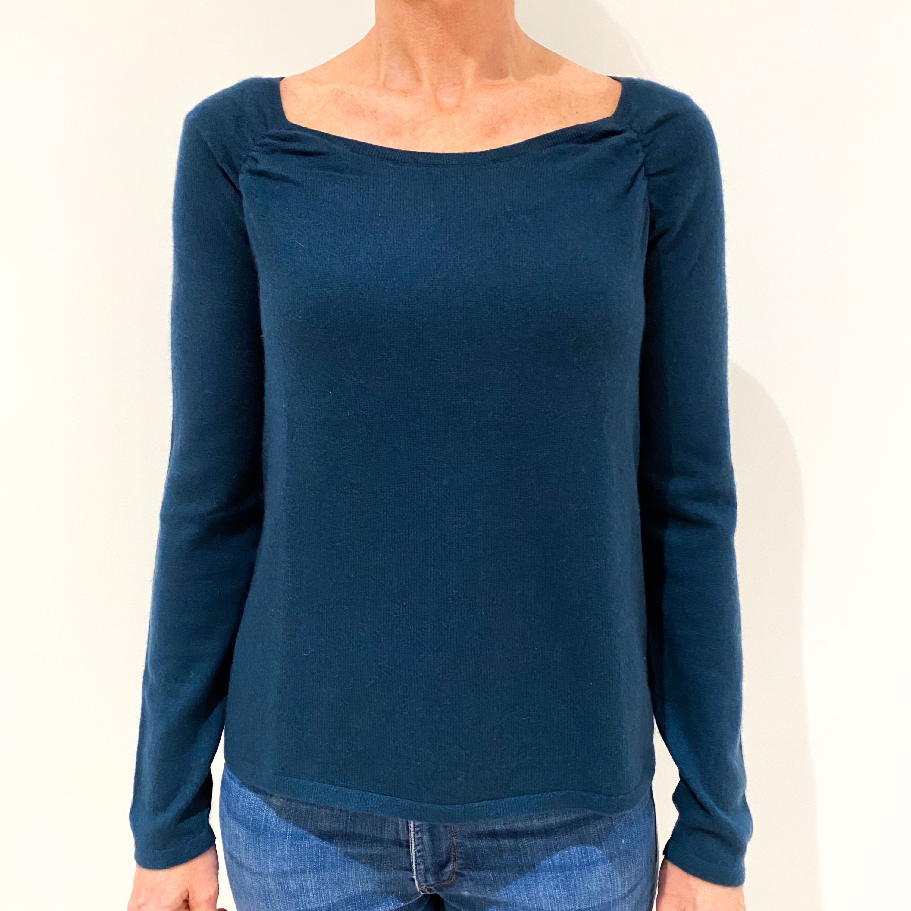 Petrol Blue Cashmere Crew Neck Jumper Small