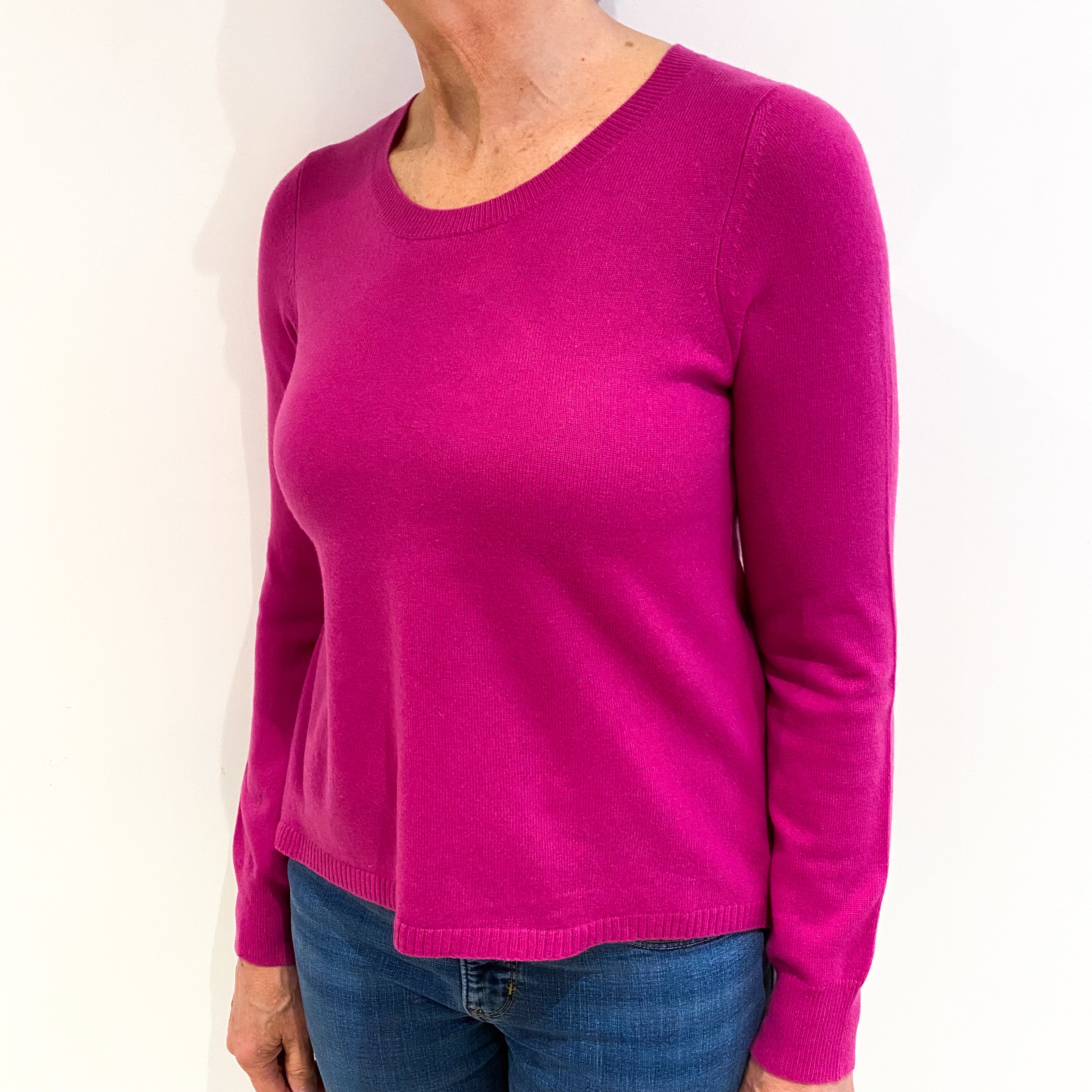 Fuchsia Pink Cashmere Crew Neck Jumper Medium