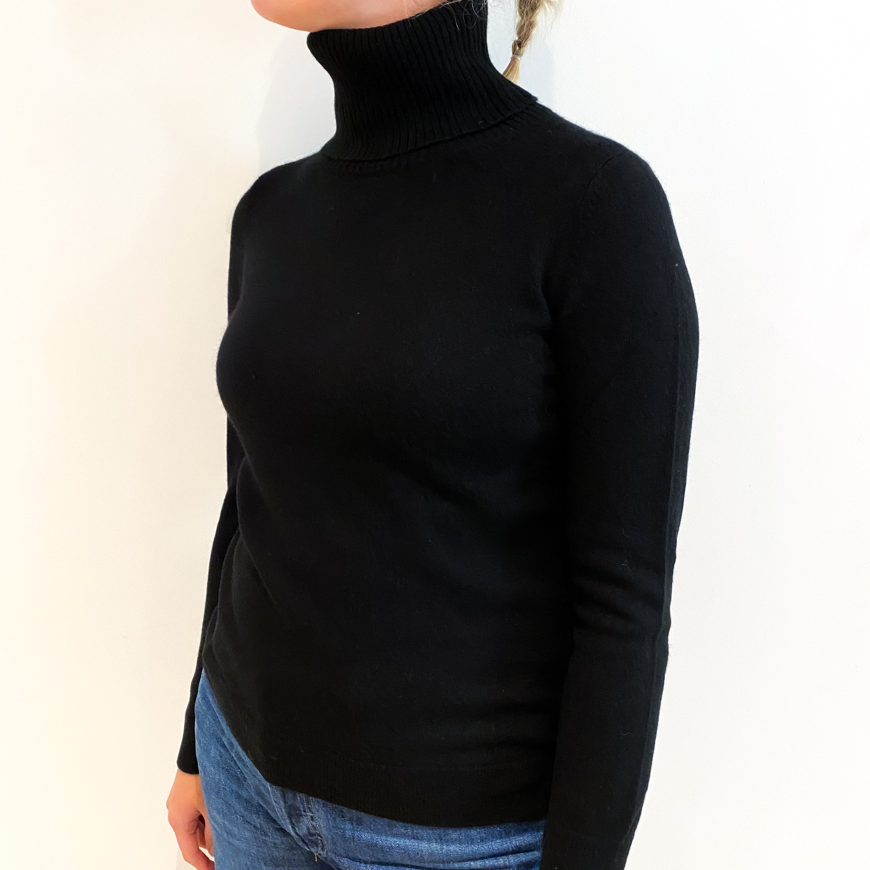 Black Cashmere Polo Neck Jumper Small