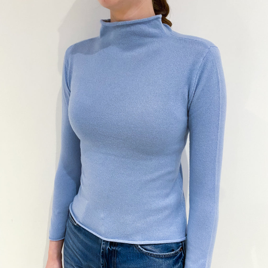 Pale Blue Cashmere Funnel Neck Jumper Extra Small