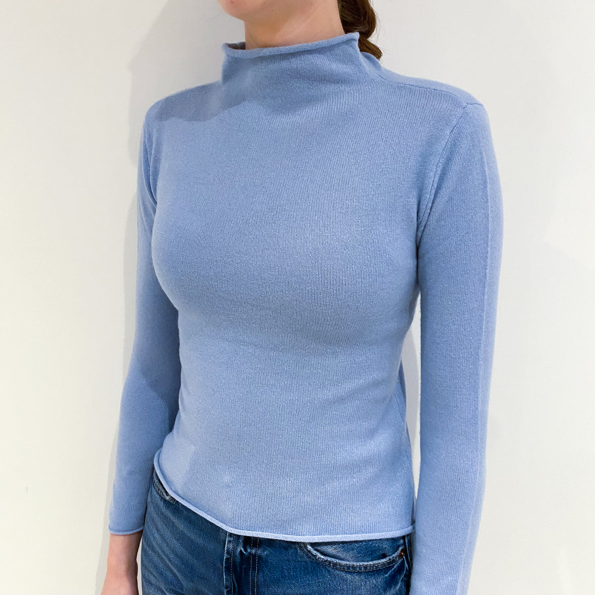 Pale Blue Cashmere Funnel Neck Jumper Extra Small