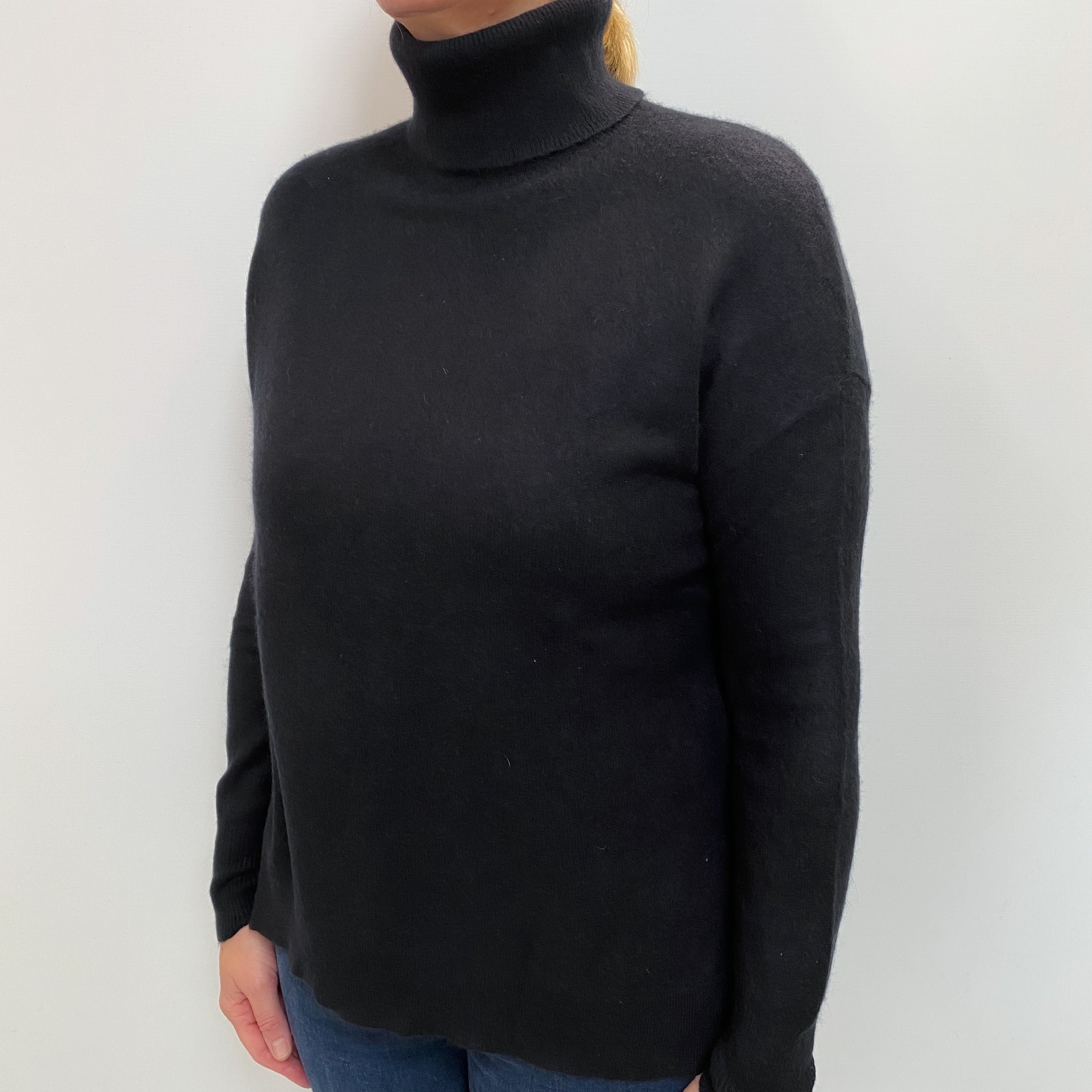 Black Cashmere Polo Neck Jumper Large
