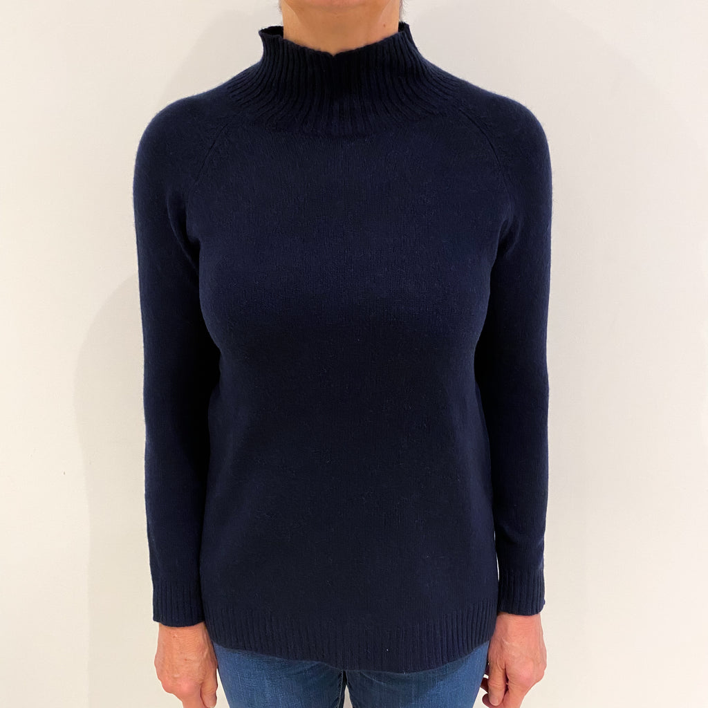 Italian Navy Blue Cashmere Turtle Neck Jumper Medium