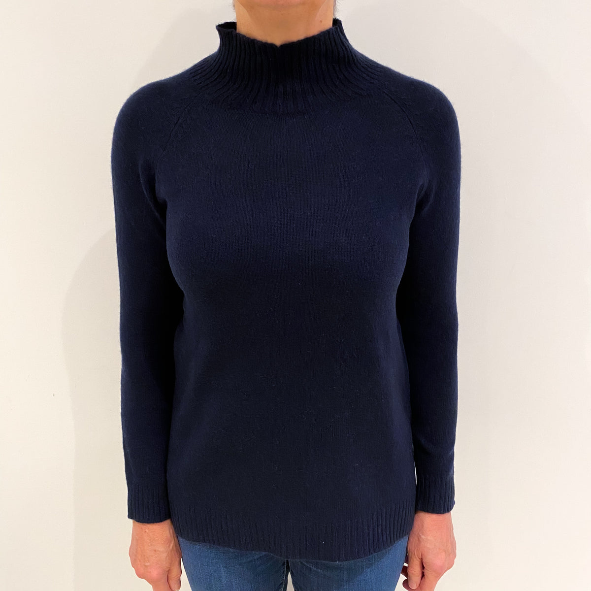 Italian Navy Blue Cashmere Turtle Neck Jumper Medium