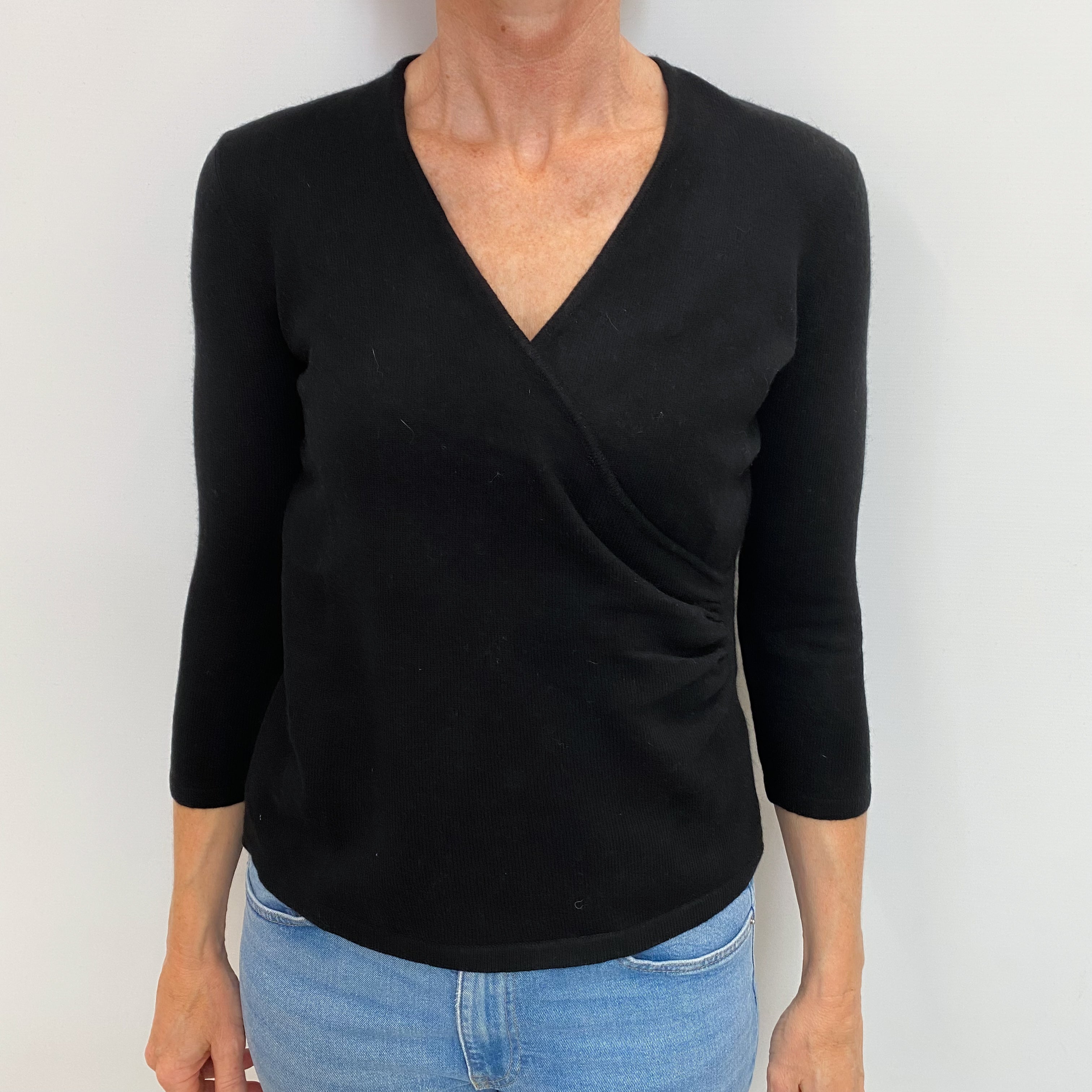 Black Cashmere V Neck Jumper Small