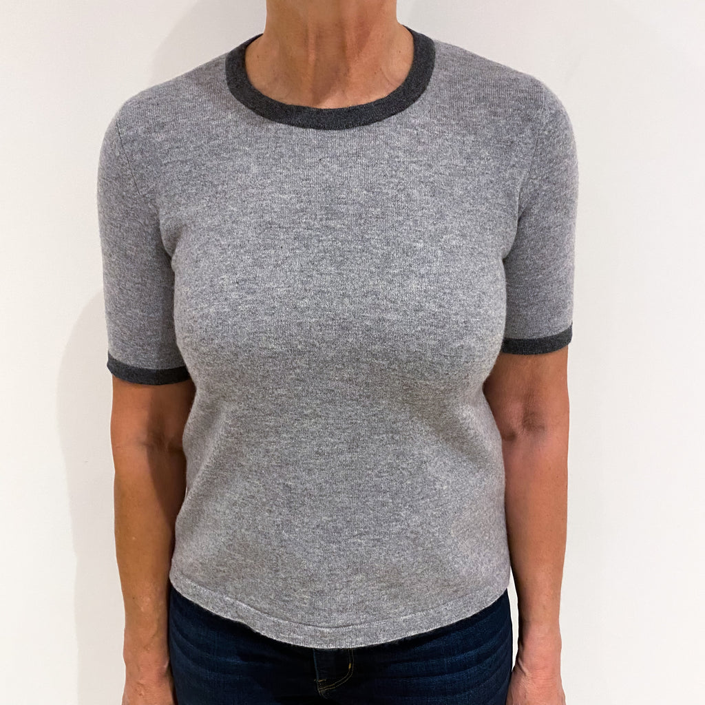 Smoke Grey Cashmere Short Sleeve Crew Neck Jumper Medium