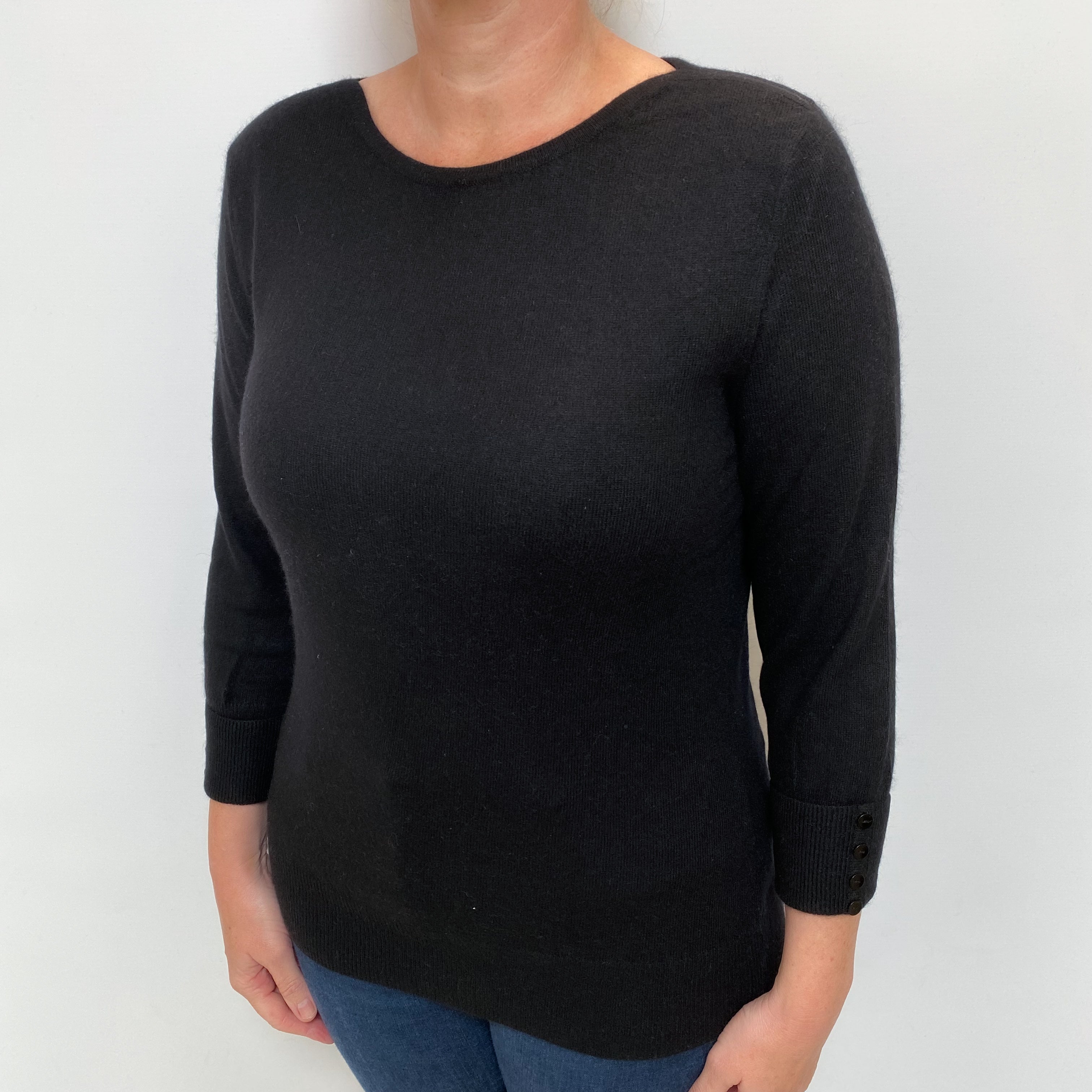 Black Cashmere Wide Crew Neck Jumper Large