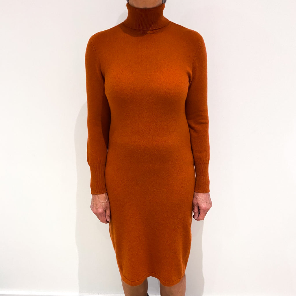 Burnt Orange Cashmere Polo Neck Dress Medium