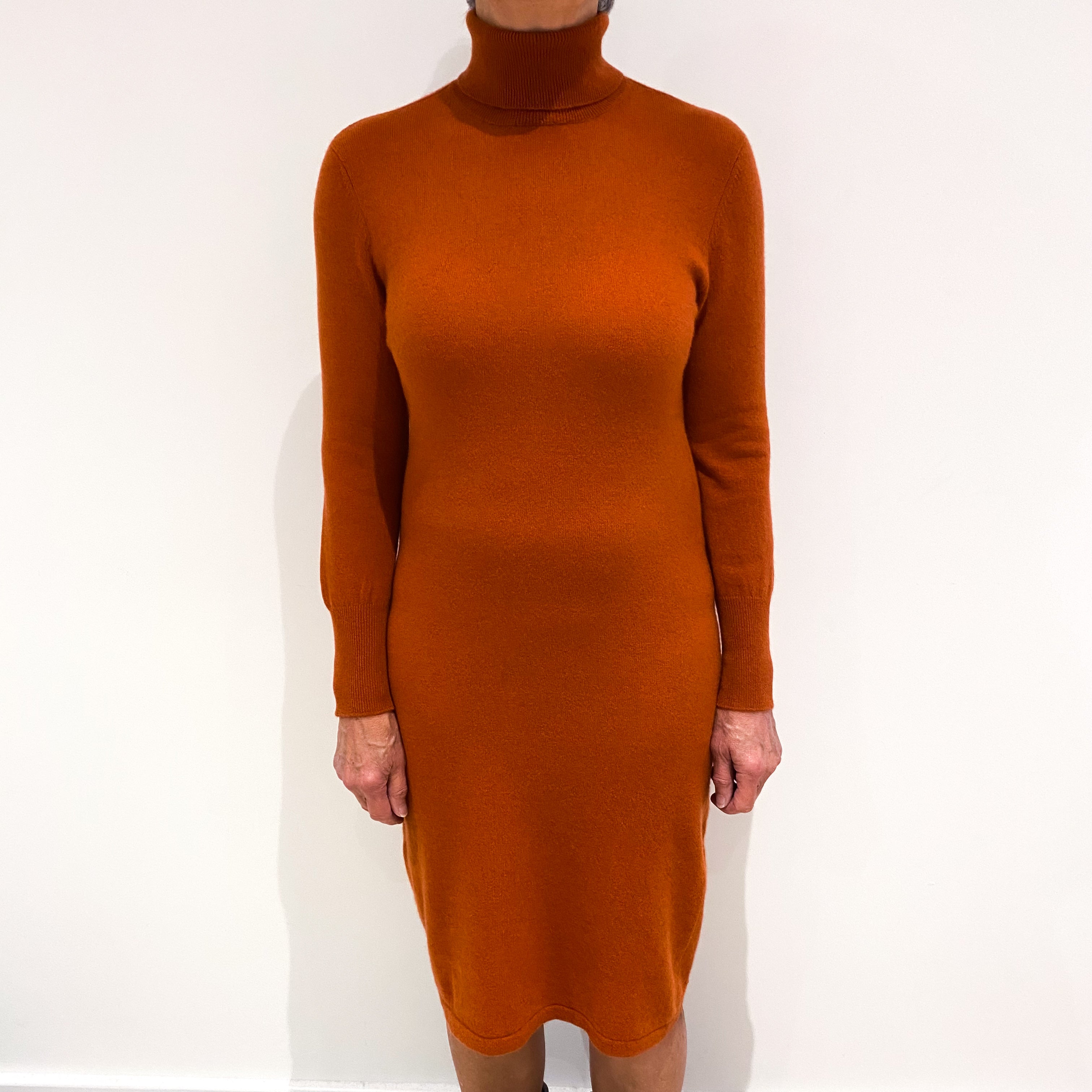 Burnt Orange Cashmere Polo Neck Dress Medium