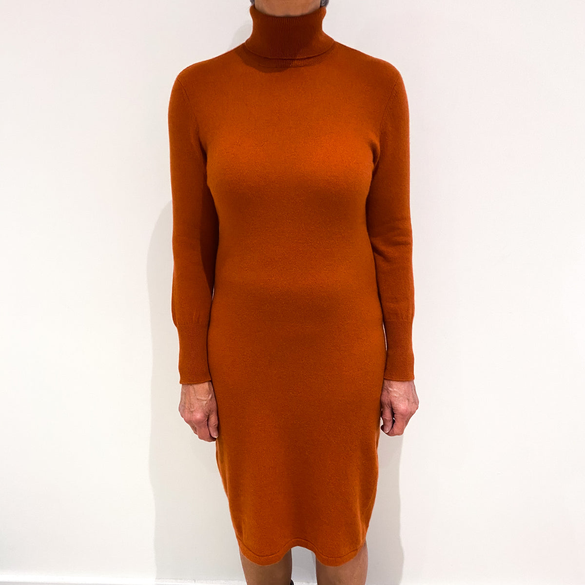 Burnt Orange Cashmere Polo Neck Dress Medium