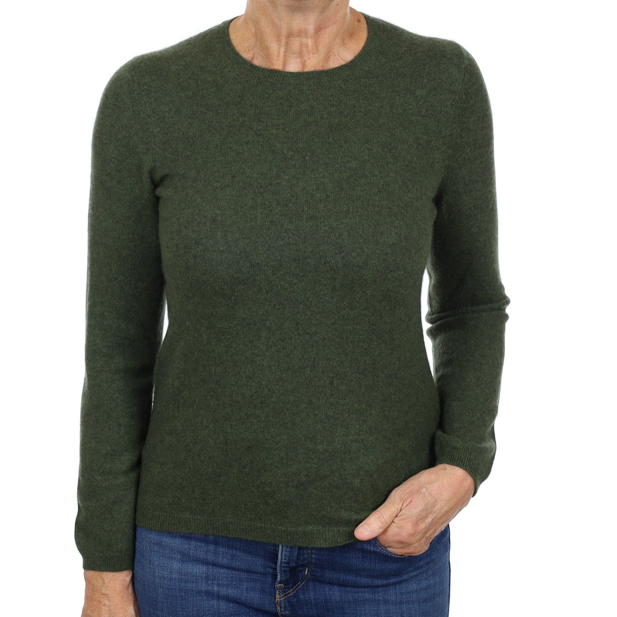 Seaweed Green Cashmere Crew Neck Jumper Medium