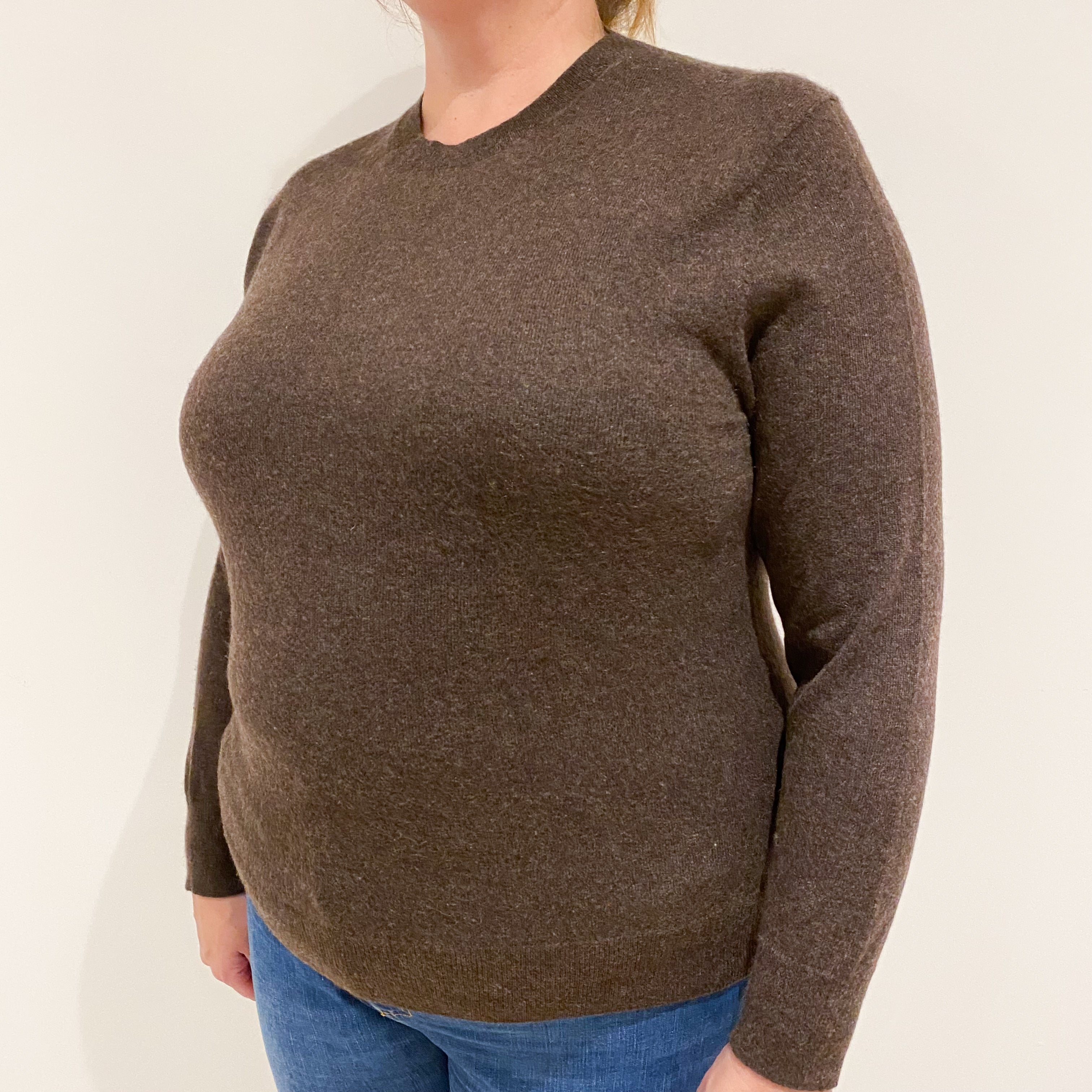 Chocolate Brown Cashmere Crew Neck Jumper Extra Large