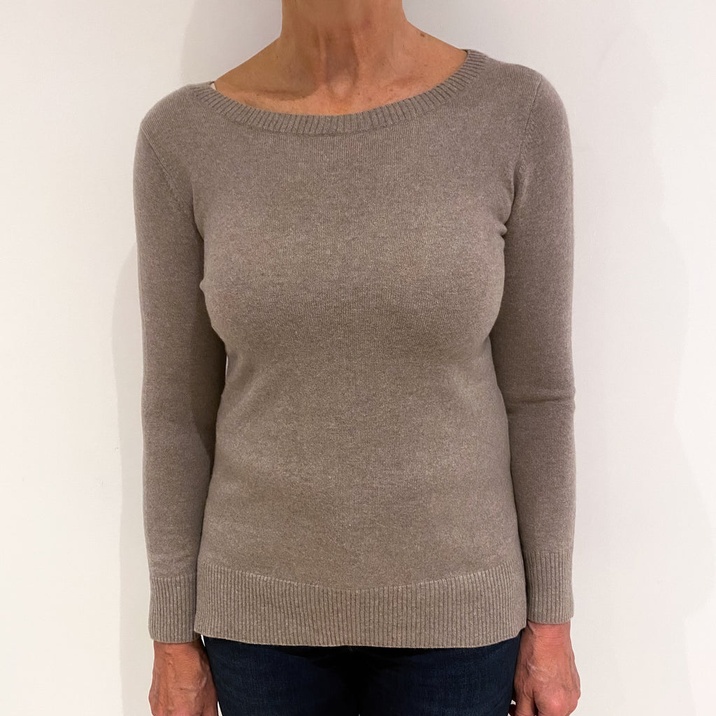 Mink Brown Cashmere Boat Neck Jumper Medium