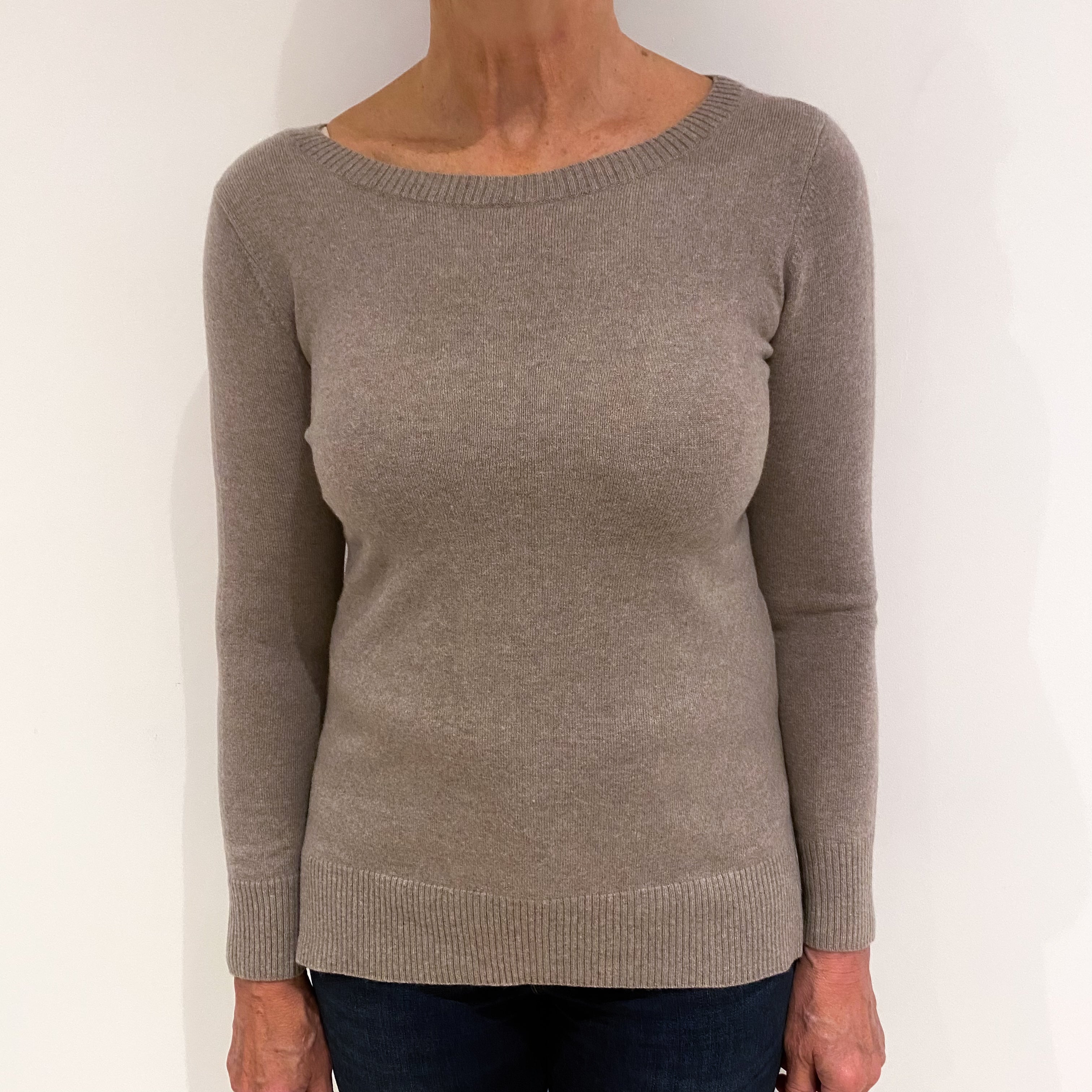 Mink Brown Cashmere Boat Neck Jumper Medium