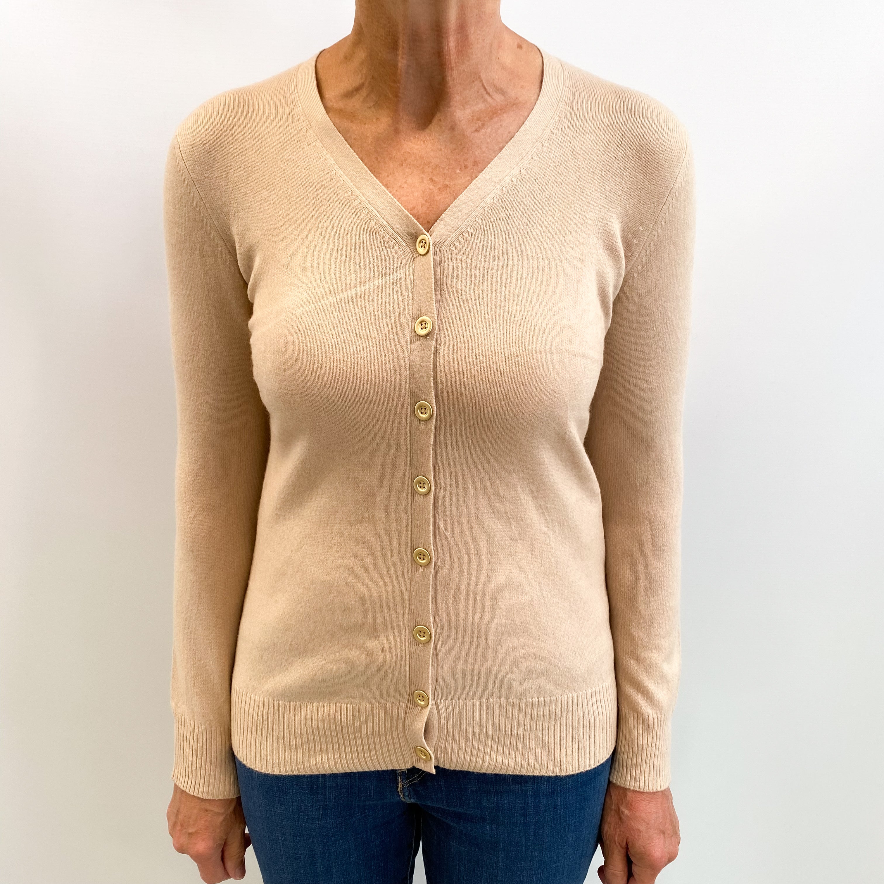 Sand Beige Cashmere V Neck Cardigan Medium