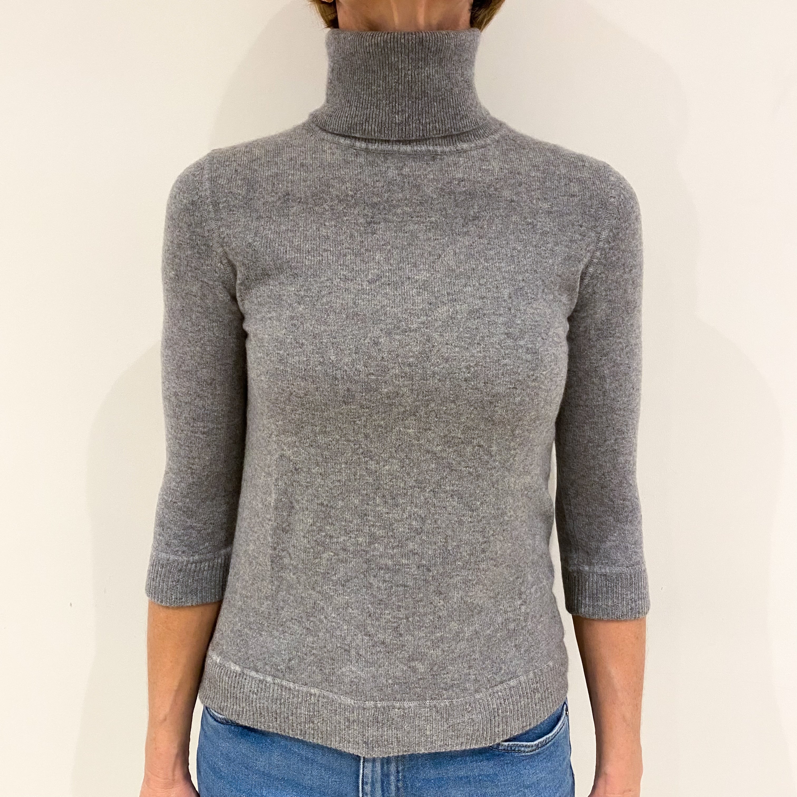 Smoke Grey Cashmere Polo Neck Jumper Small