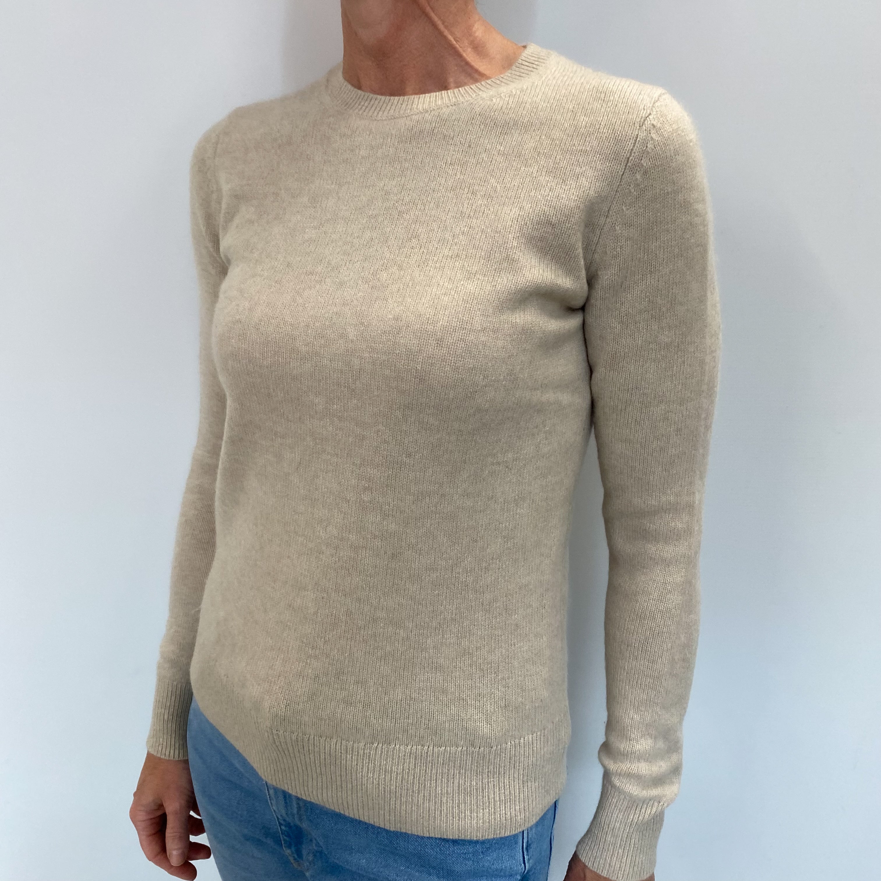 Theory Light Fawn Beige Cashmere Crew Neck Jumper Small