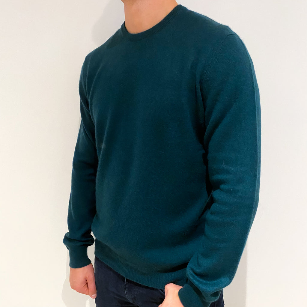Men's Bottle Green Cashmere Crew Neck Jumper Extra Large