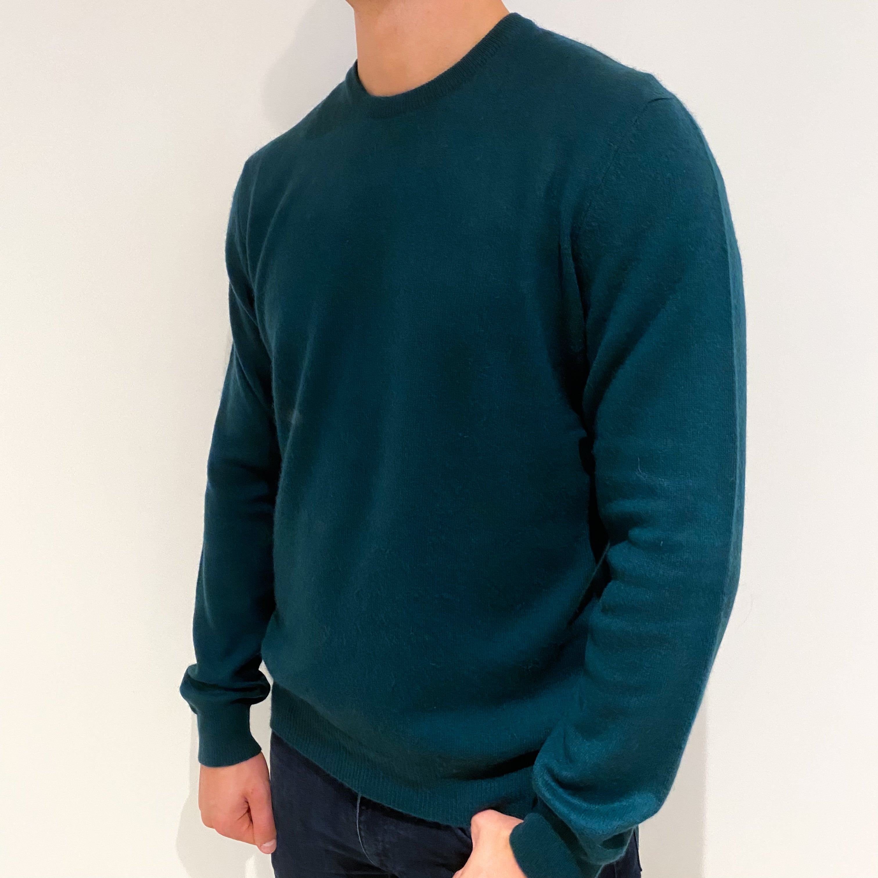 Men's Bottle Green Cashmere Crew Neck Jumper Extra Large