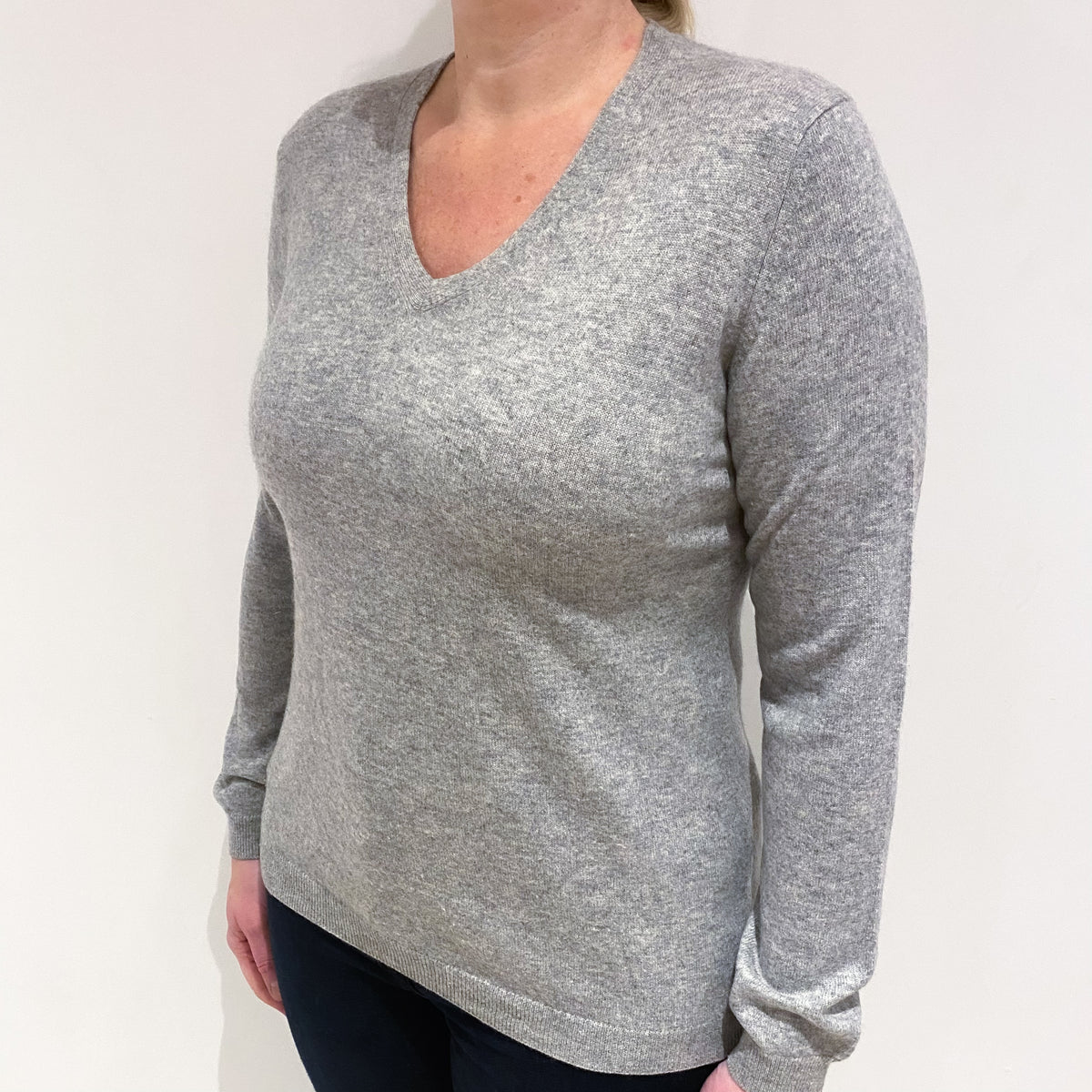 Smoke Grey Cashmere V Neck Jumper Large