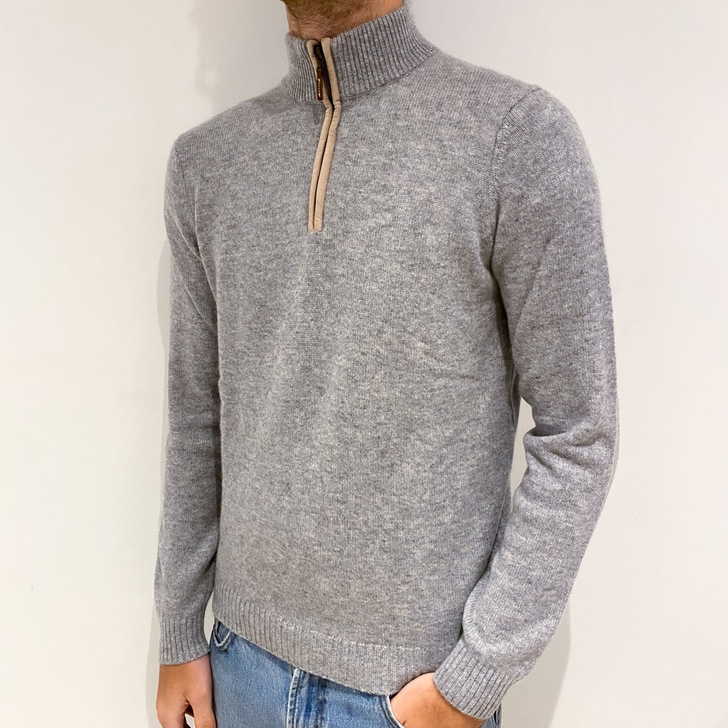 Men's Smoke Grey Cashmere 1/4 Zip Jumper Large