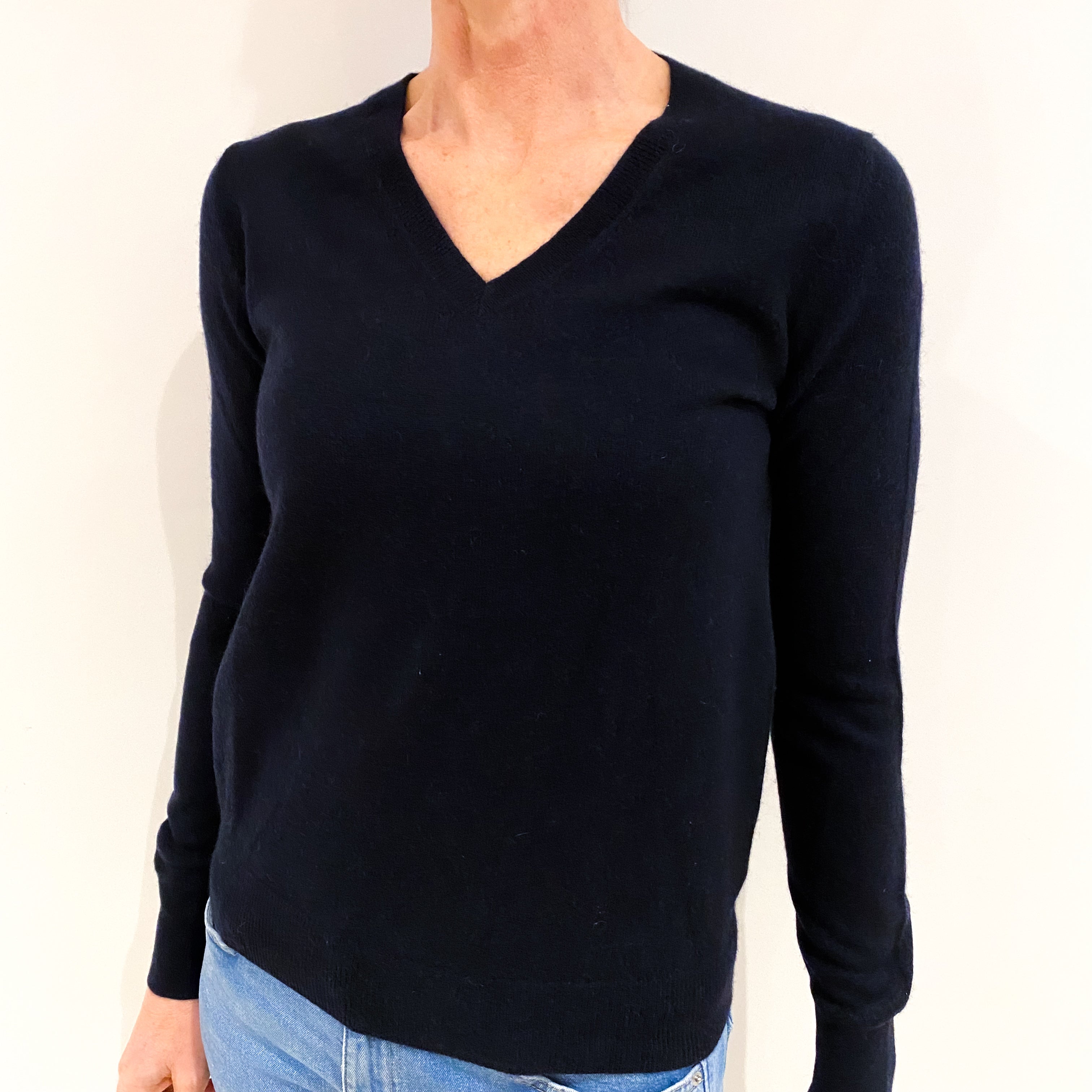 Dark Navy Cashmere V Neck Jumper Small