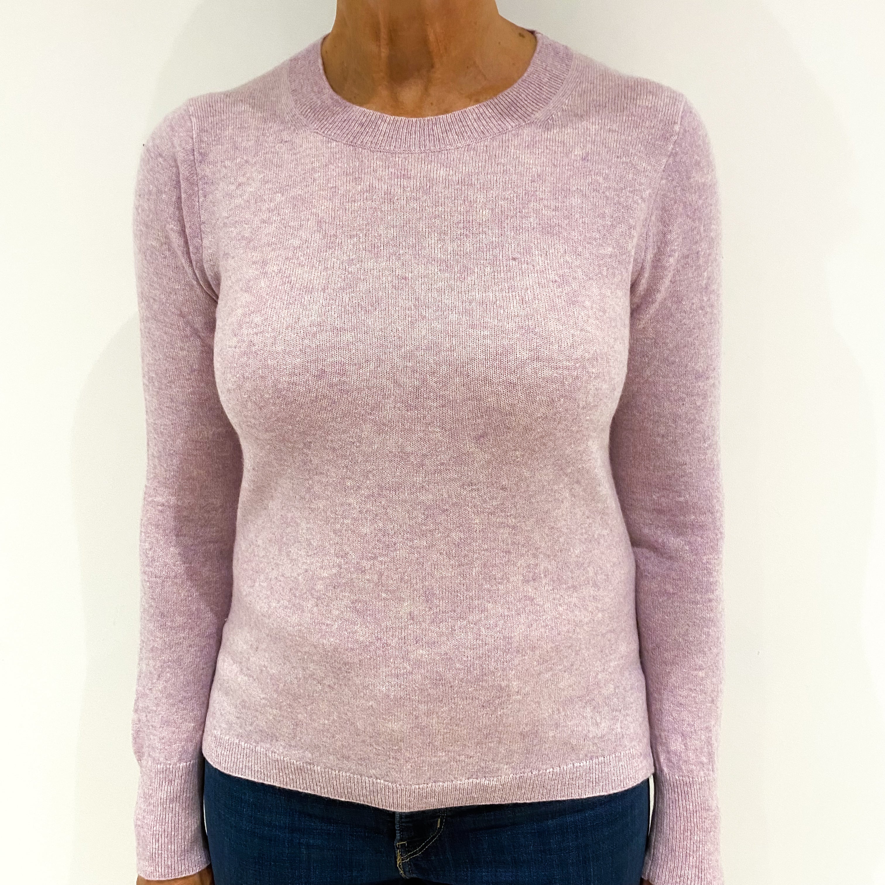 Pale Mauve Purple Marl Cashmere Crew Neck Jumper Medium