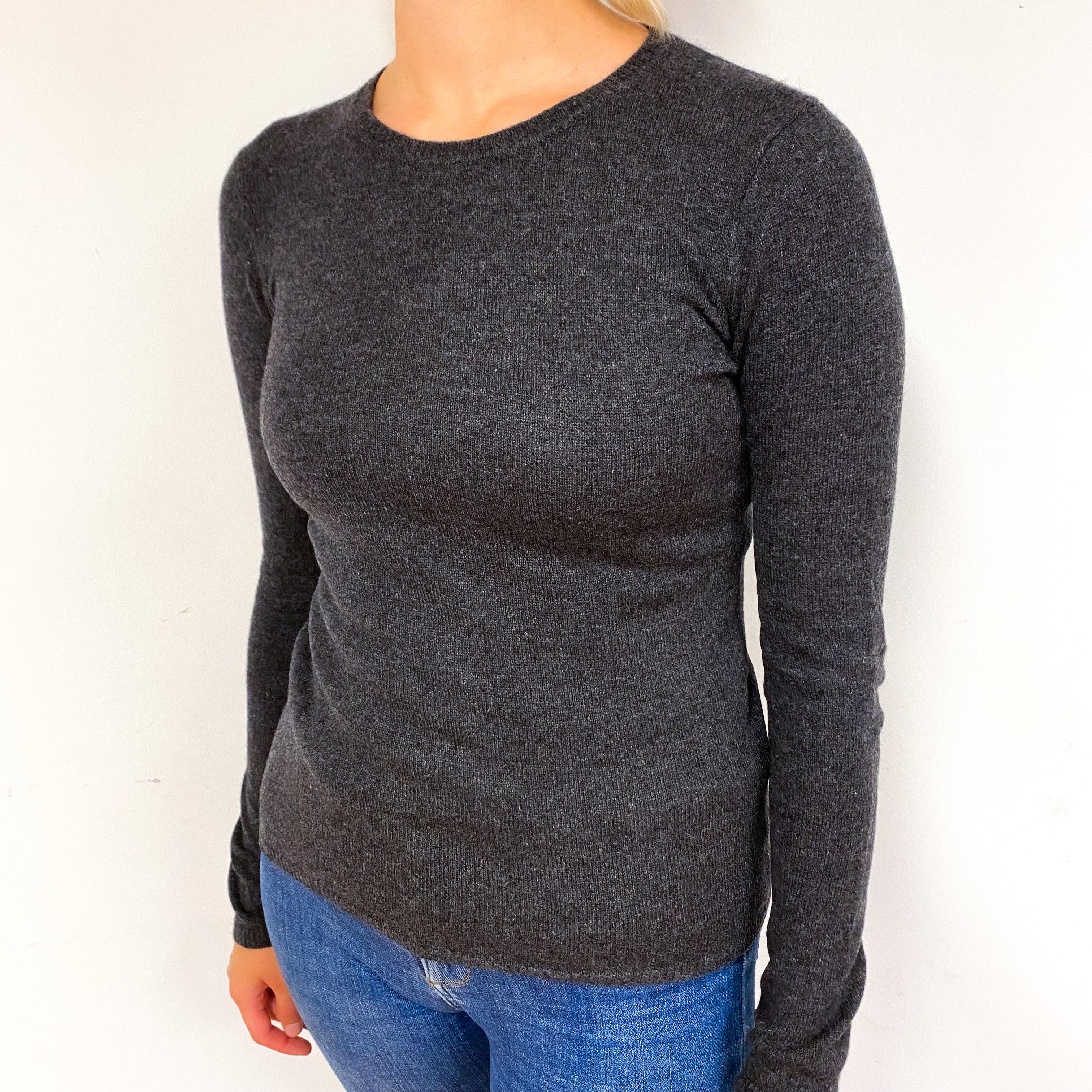 Charcoal Grey Cashmere Crew Neck Jumper Small