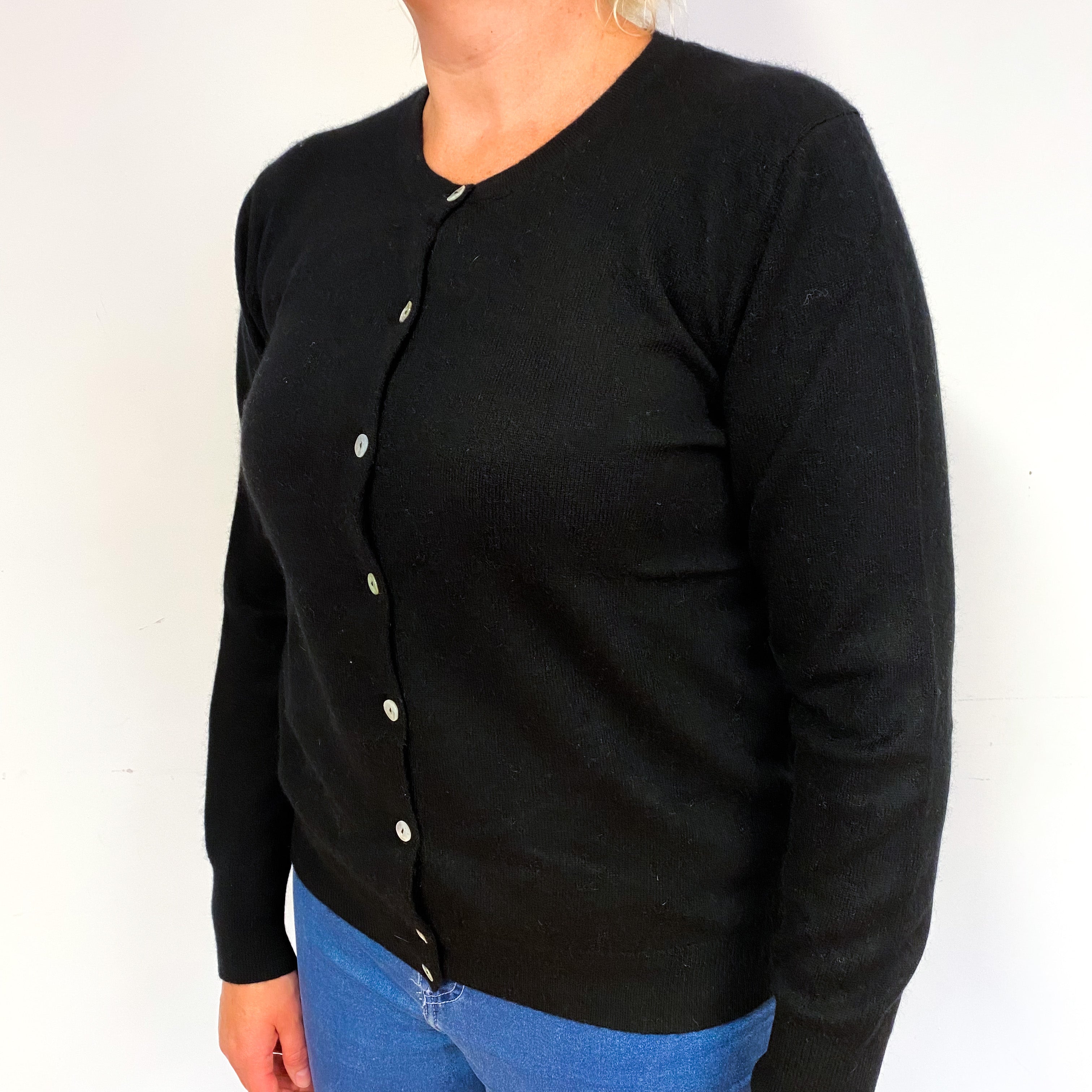 Black Cashmere Crew Neck Cardigan Large