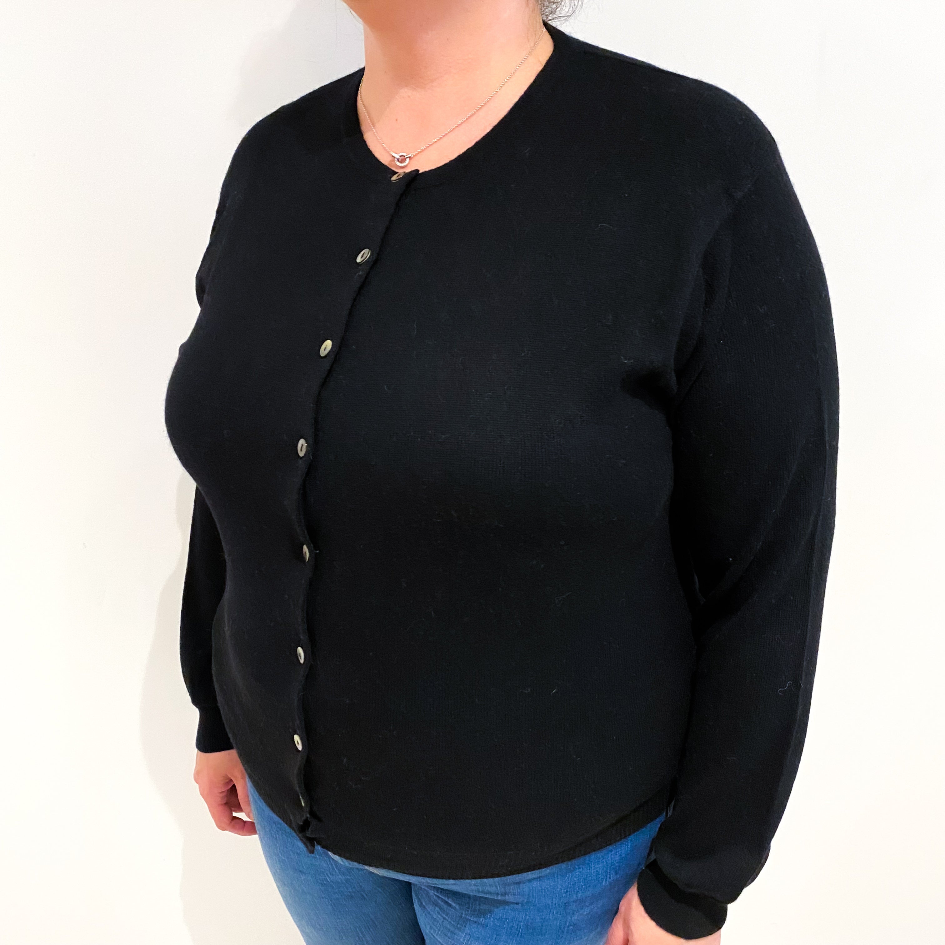 Black Cashmere Crew Neck Cardigan Extra Large