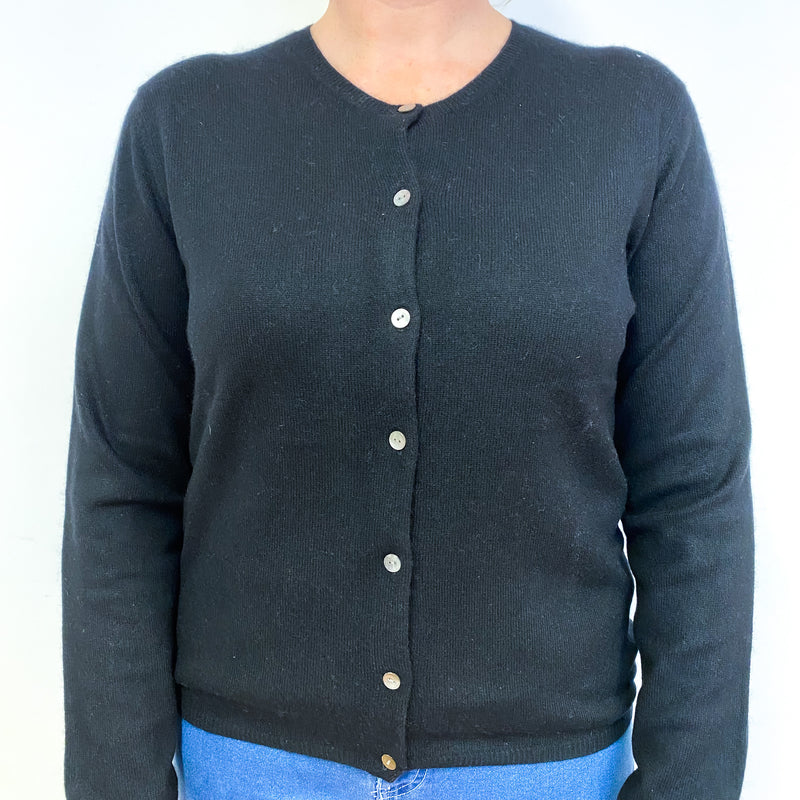 Black Cashmere Crew Neck Cardigan Large