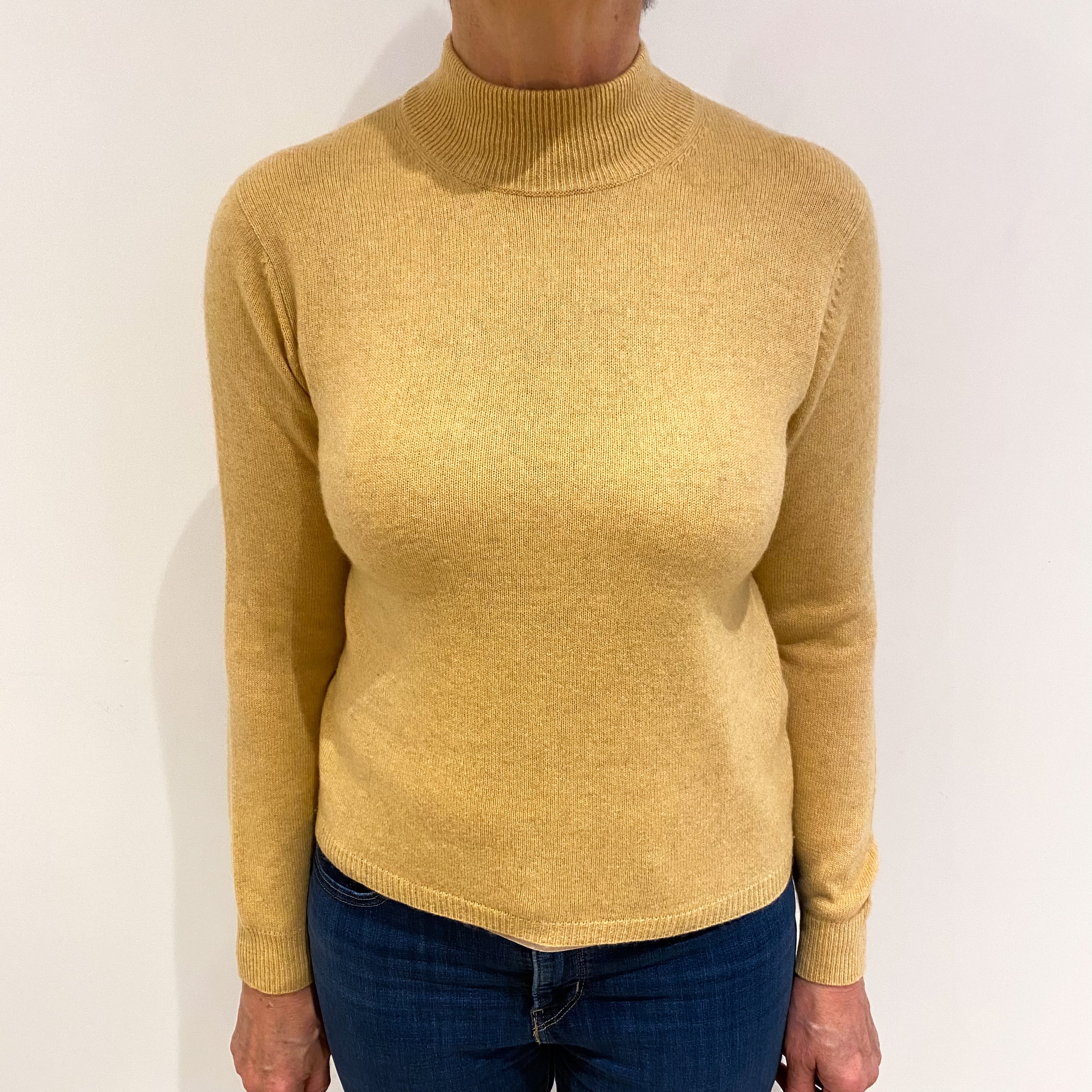 Pale Flaxen Yellow Cashmere Turtle Neck Jumper Medium
