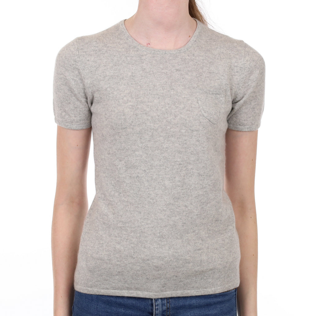 Mist Grey Cashmere Crew Neck Short Sleeved Jumper Extra Small