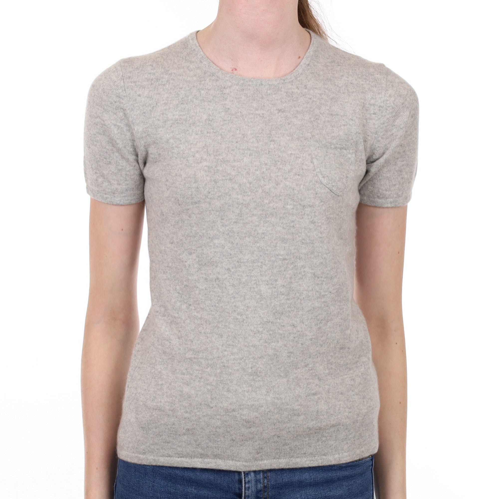 Mist Grey Cashmere Crew Neck Short Sleeved Jumper Extra Small