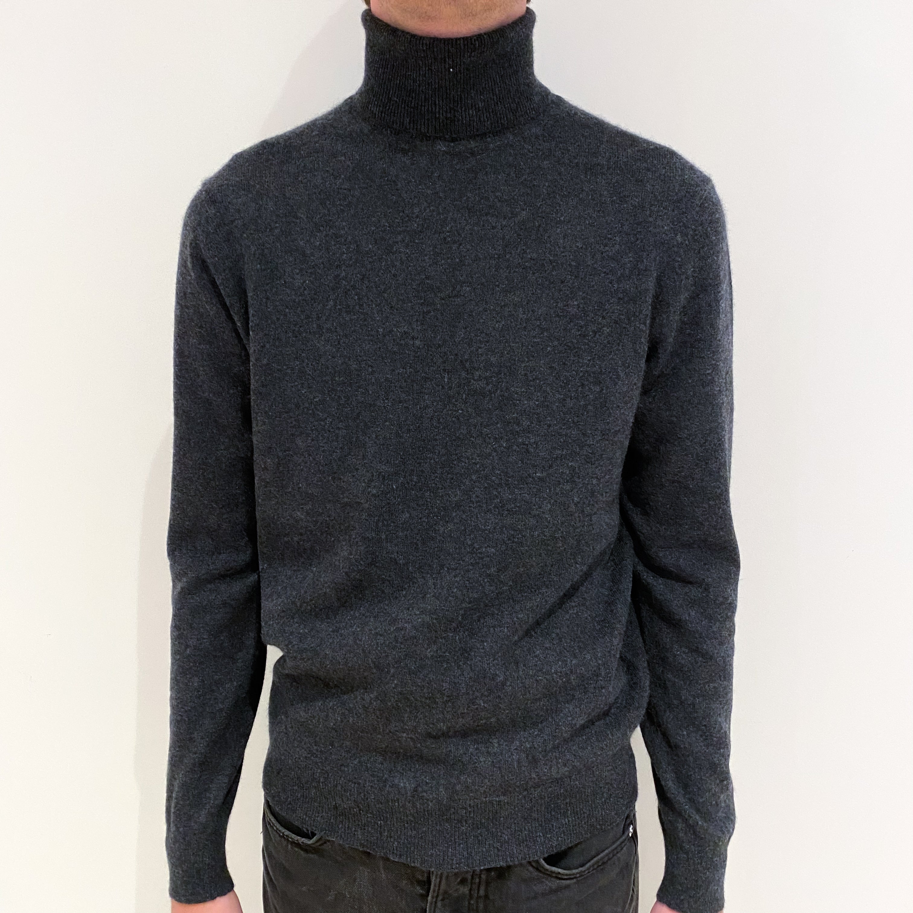 Men's Charcoal Grey Cashmere Polo Neck Jumper Small