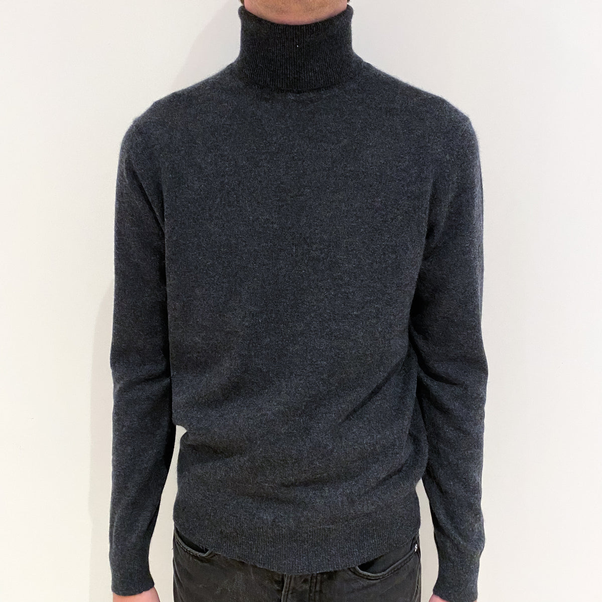 Men's Charcoal Grey Cashmere Polo Neck Jumper Small