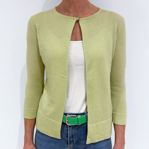 Pistachio Green Cashmere Edge to Edge Cardigan Small