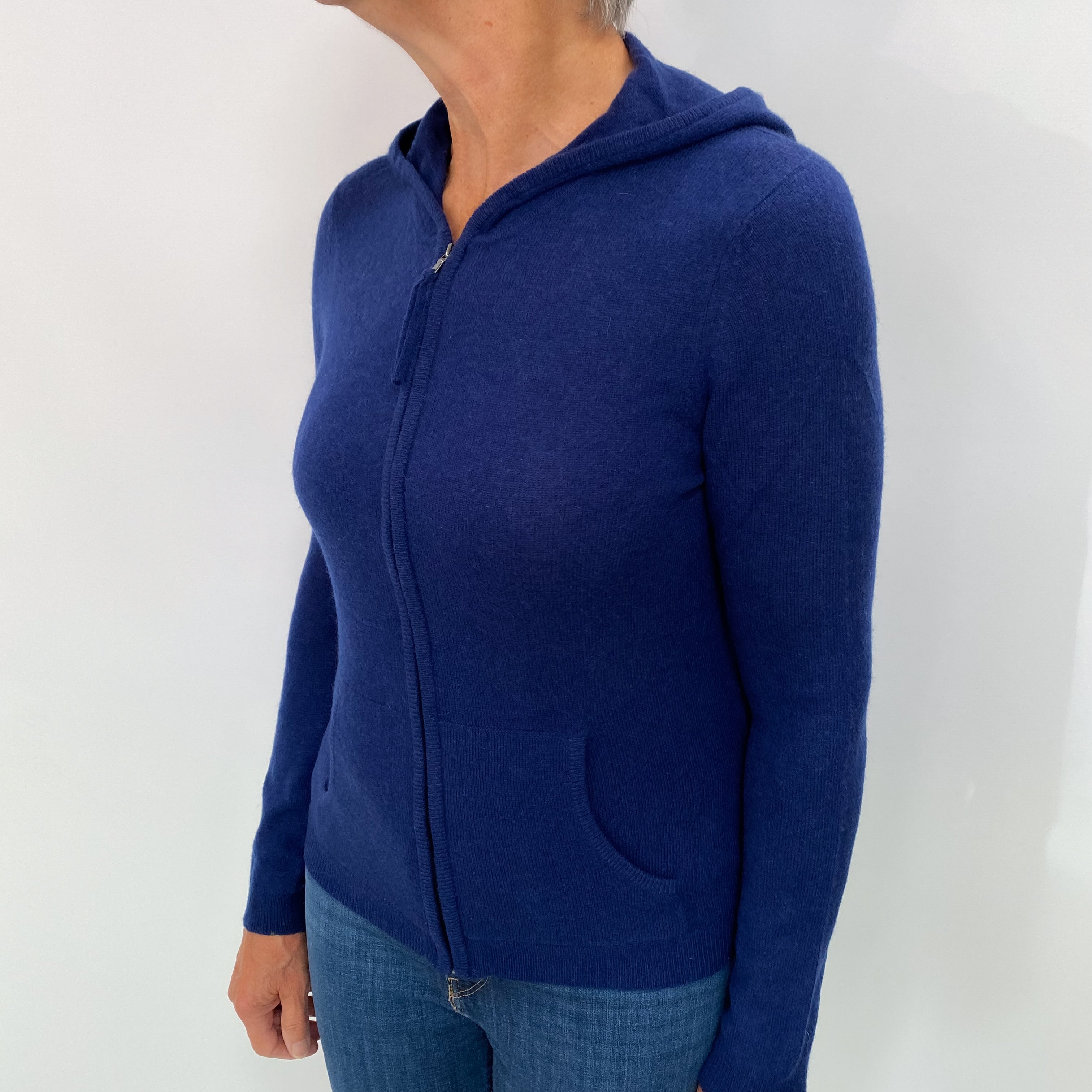 Deep Admiral Blue Cashmere Zip Up Hoodie Medium
