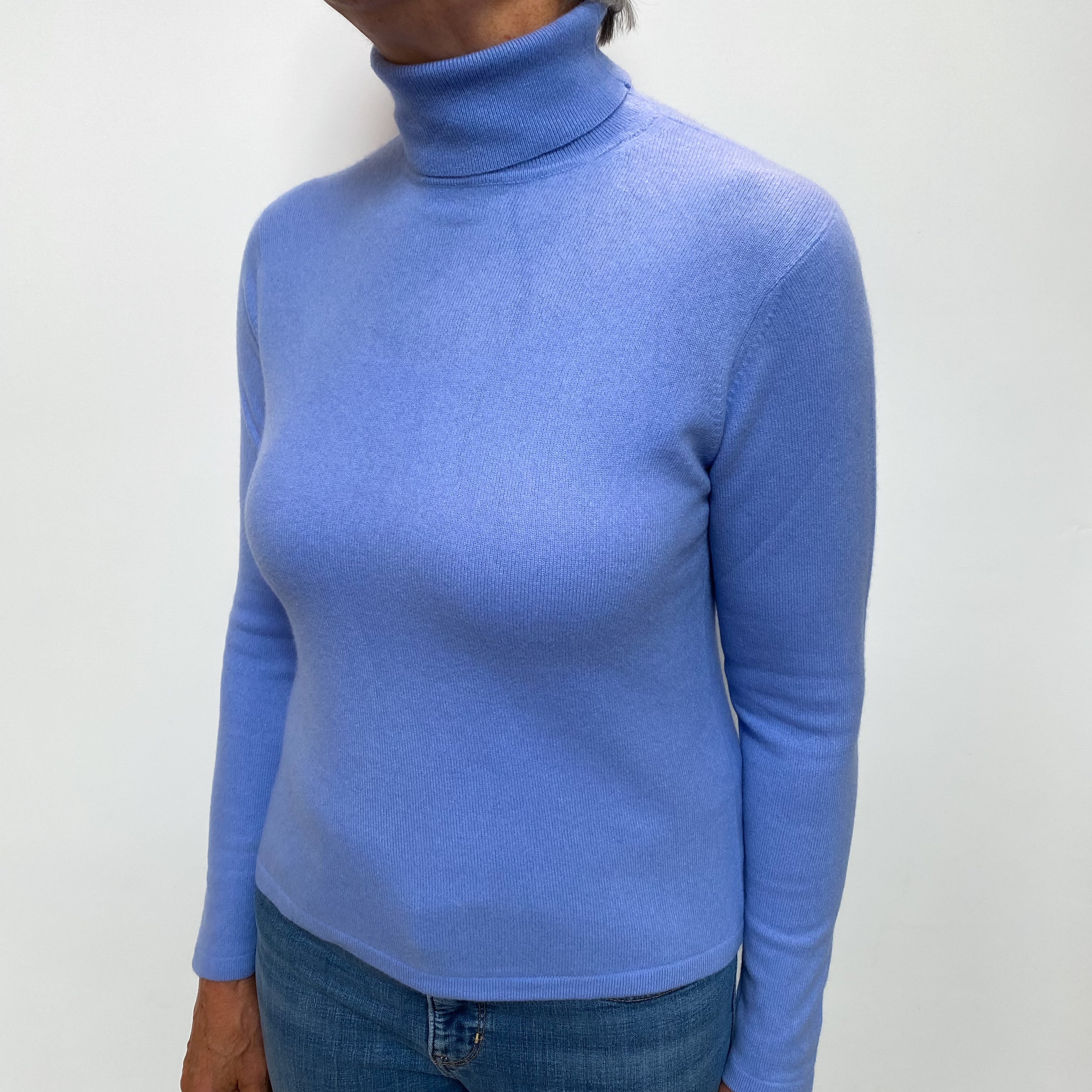 Cornflower Blue Cashmere Polo Neck Jumper Medium