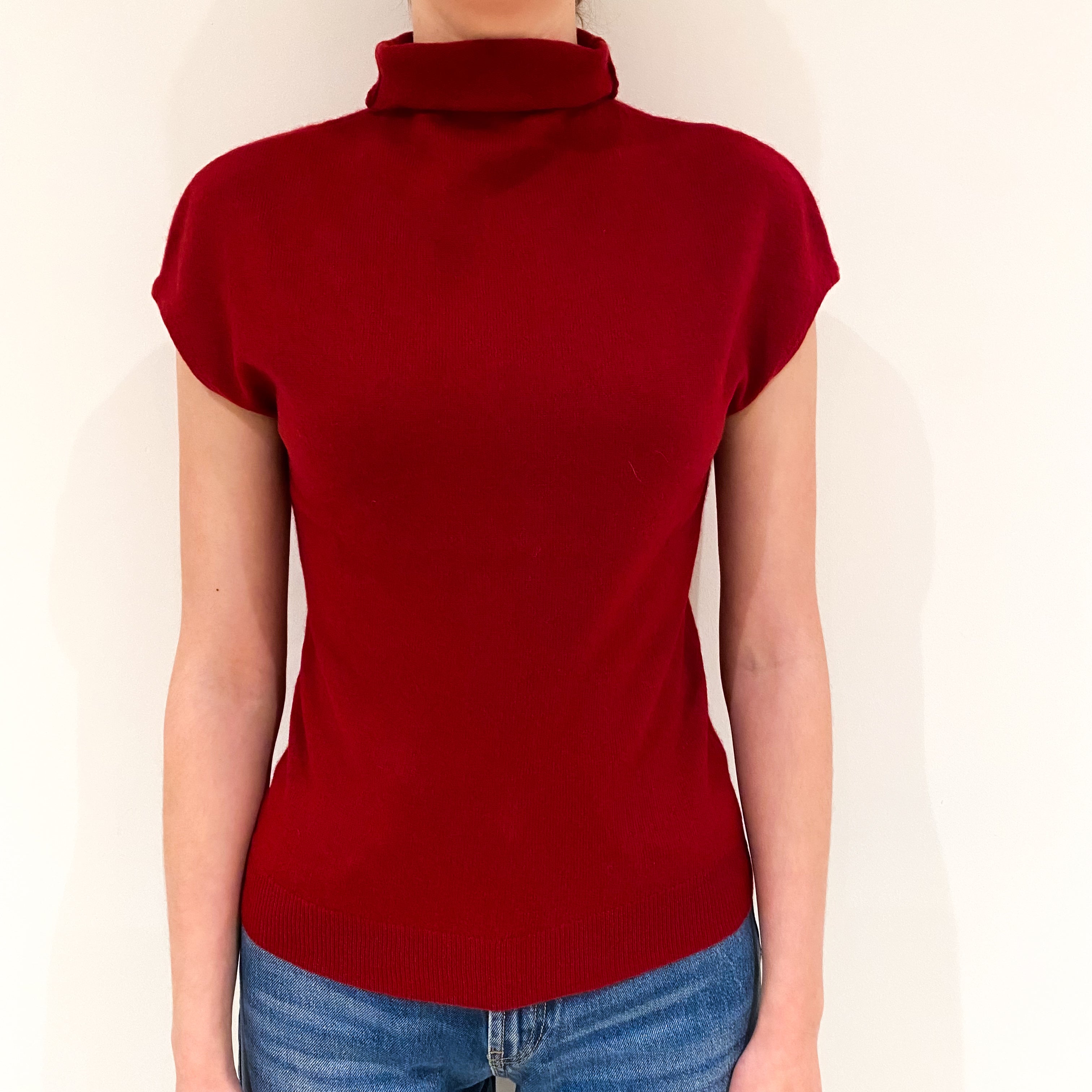 Red Cashmere Sleeveless Funnel Neck Jumper Extra Small